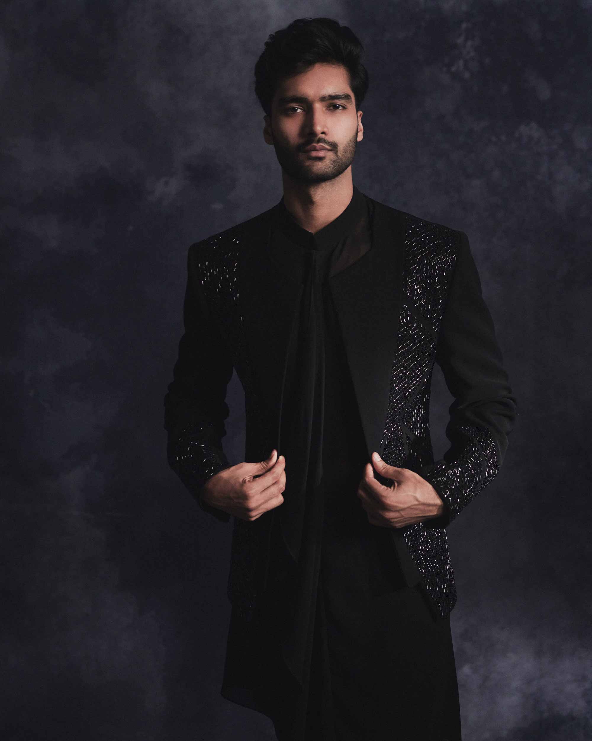 Ebony Black Metallic Open Jacket Set