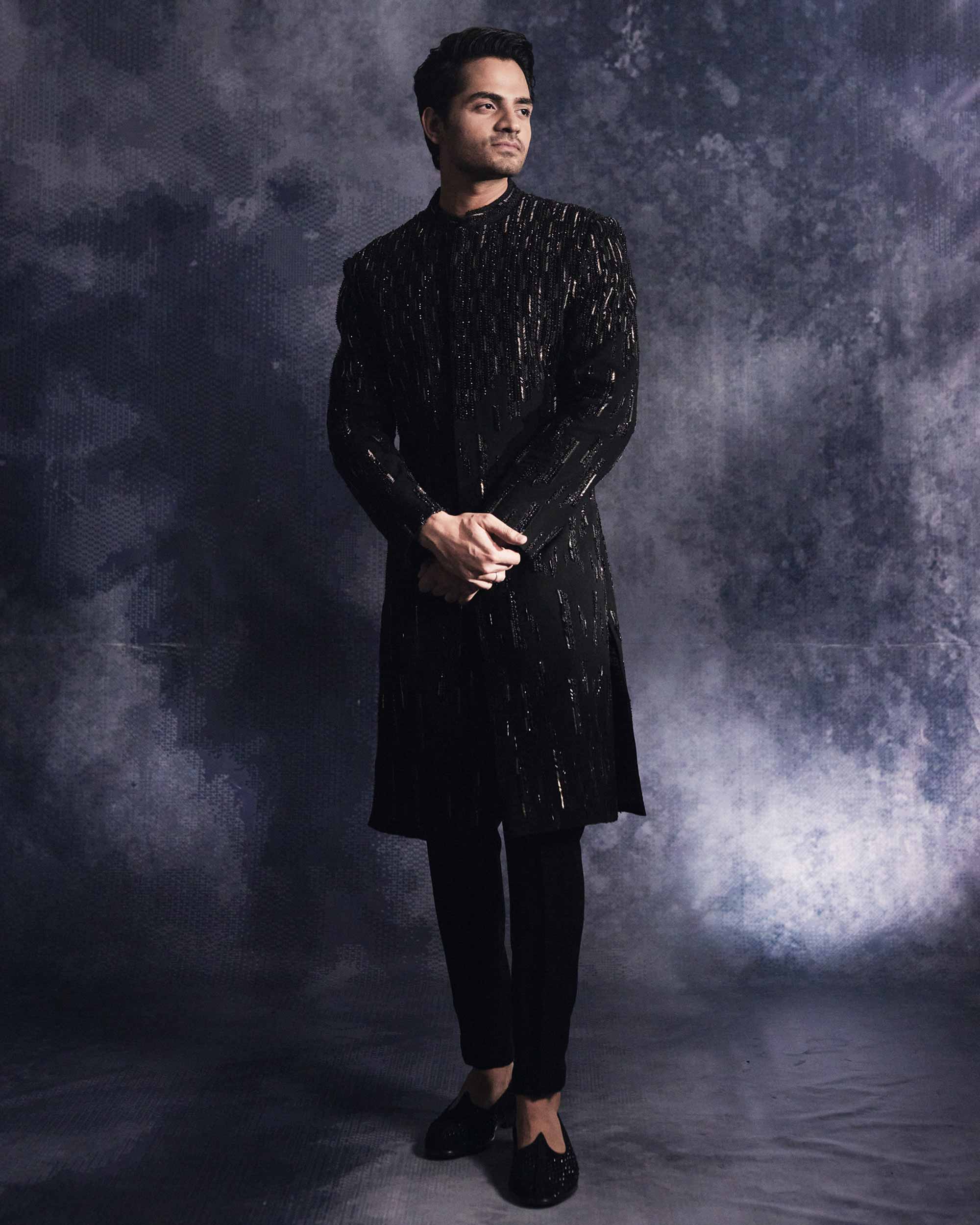 Ebony Black Lines Sherwani Set