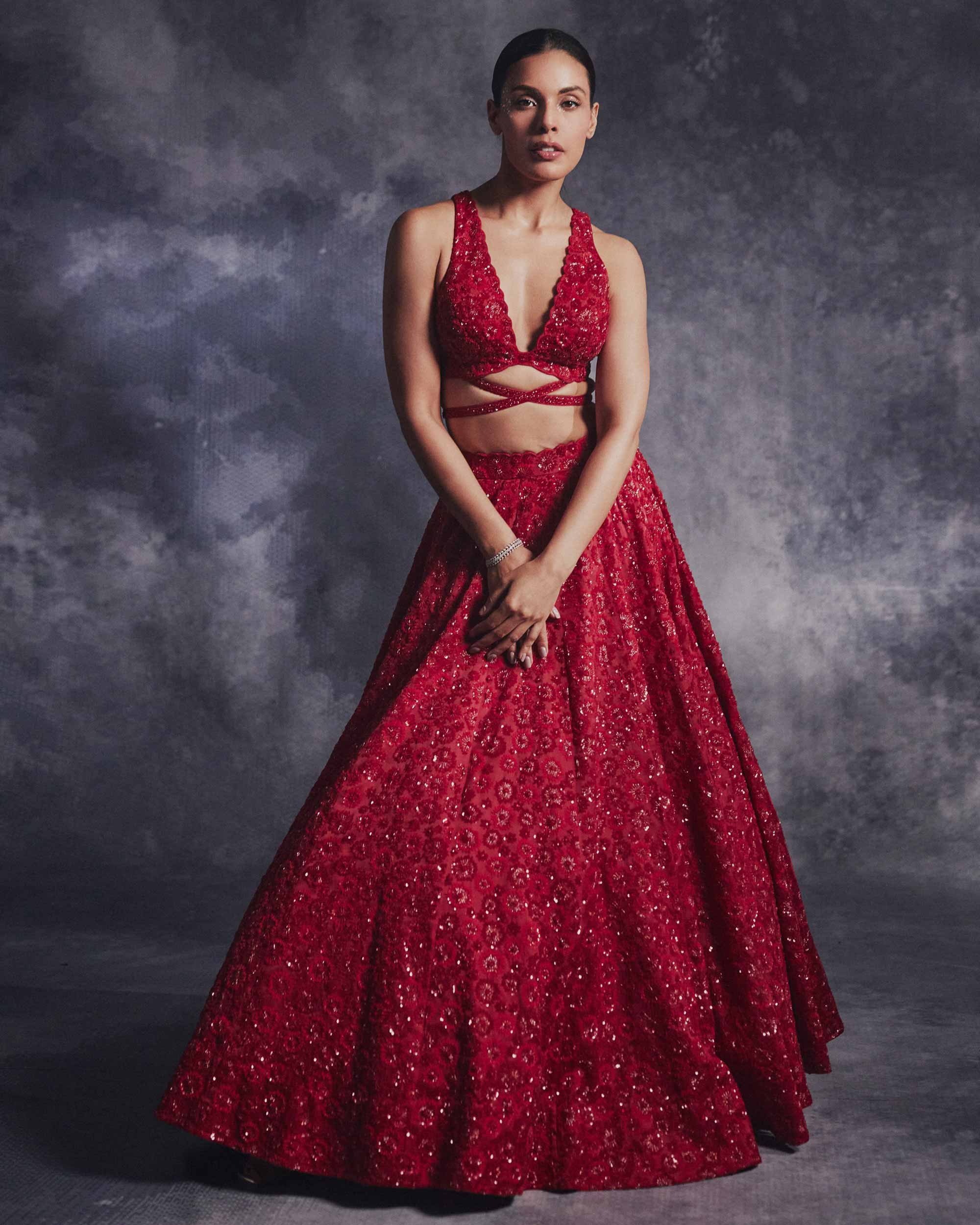 Scarlet Bloom Lehanga set