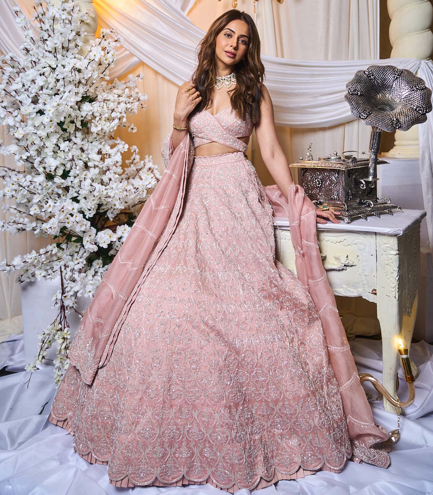 Tea Rose Pink Chandelier Lehanga set
