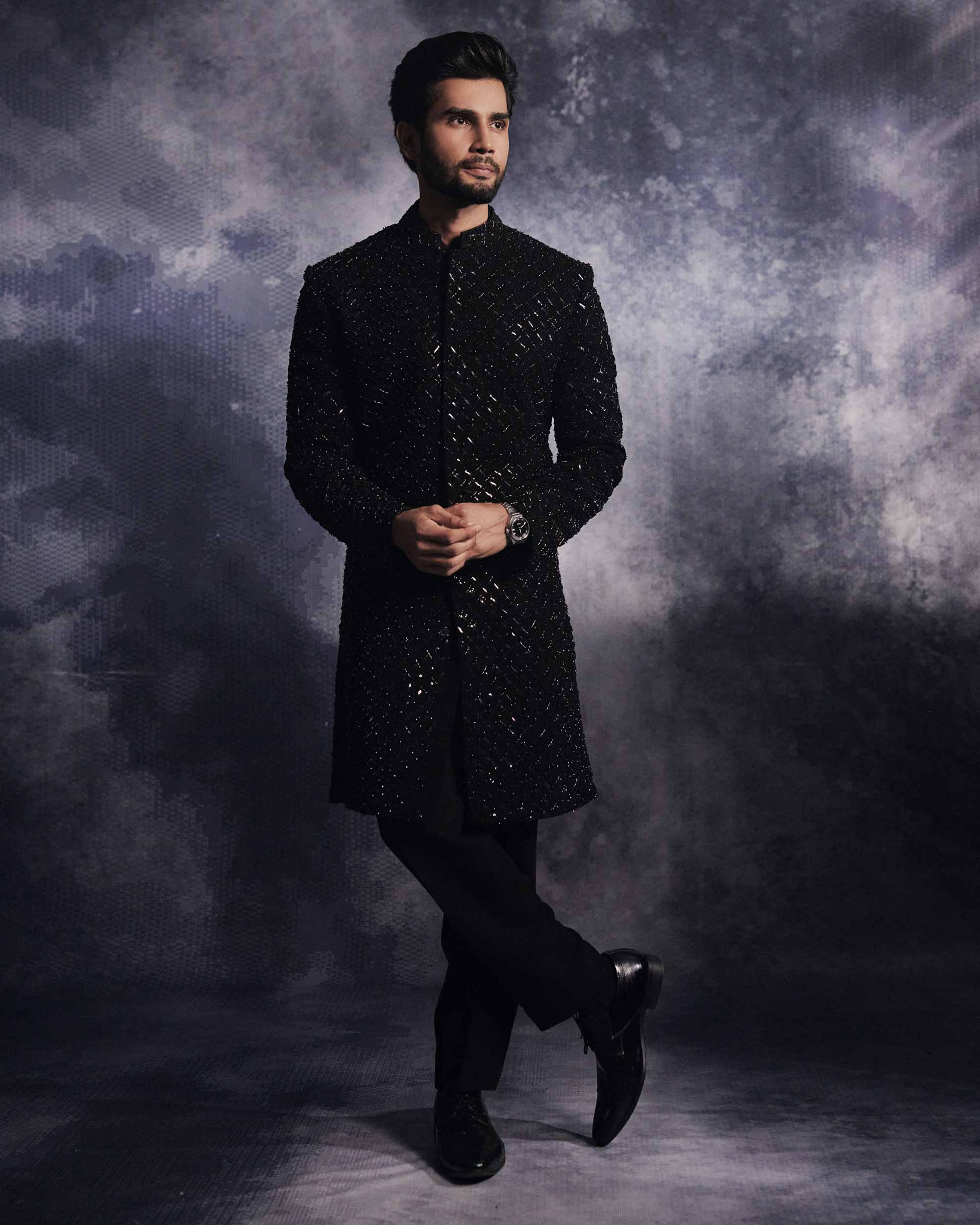 Ebony Black Cadence Sherwani Set