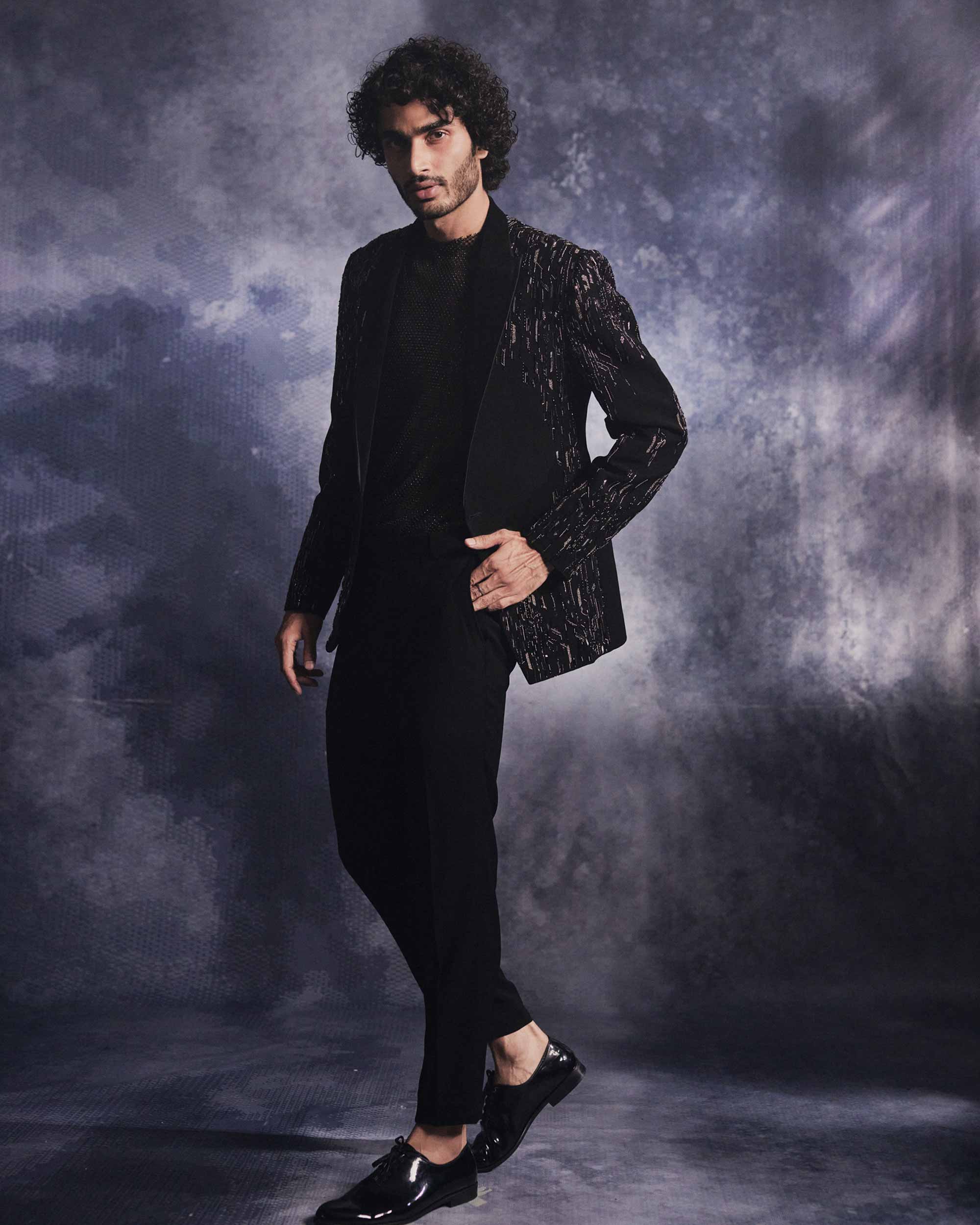 Ebony Black Dash-lines Jacket Set