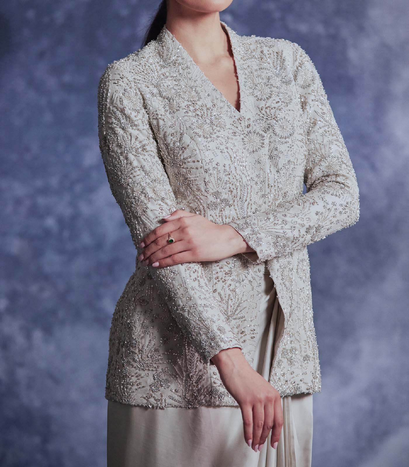 Moonlight embroidered jacket skirt set