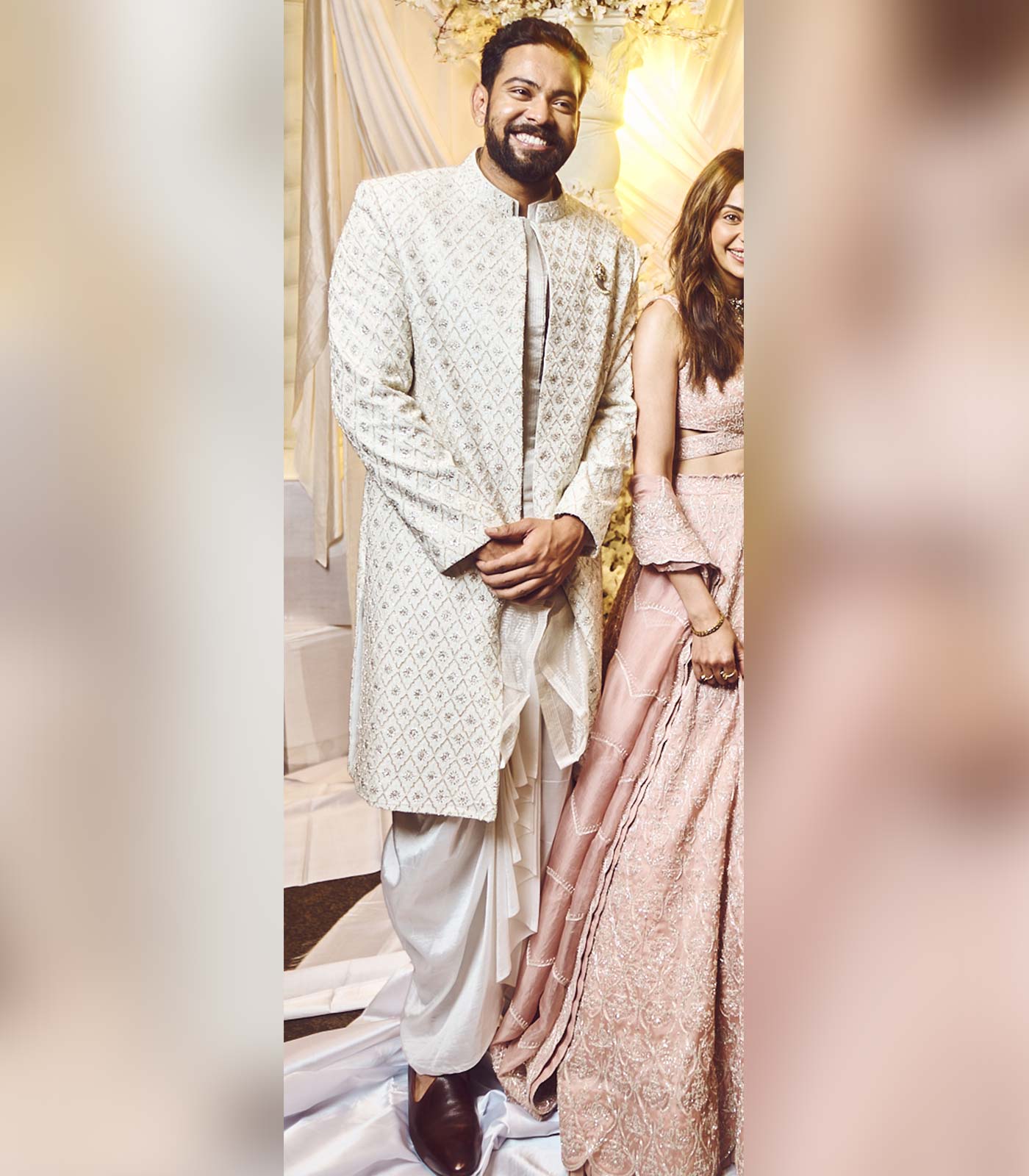 Seashell White Geometrical Sherwani set