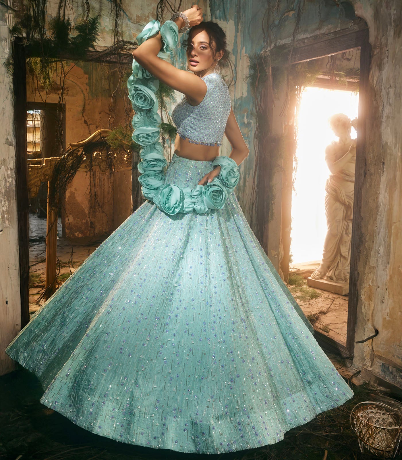 Aqua bloom lehenga set
