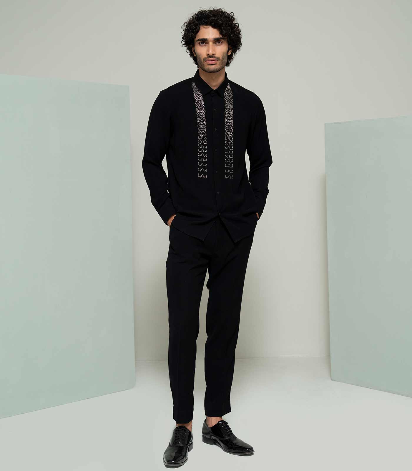Black Embroidered Panel shirt