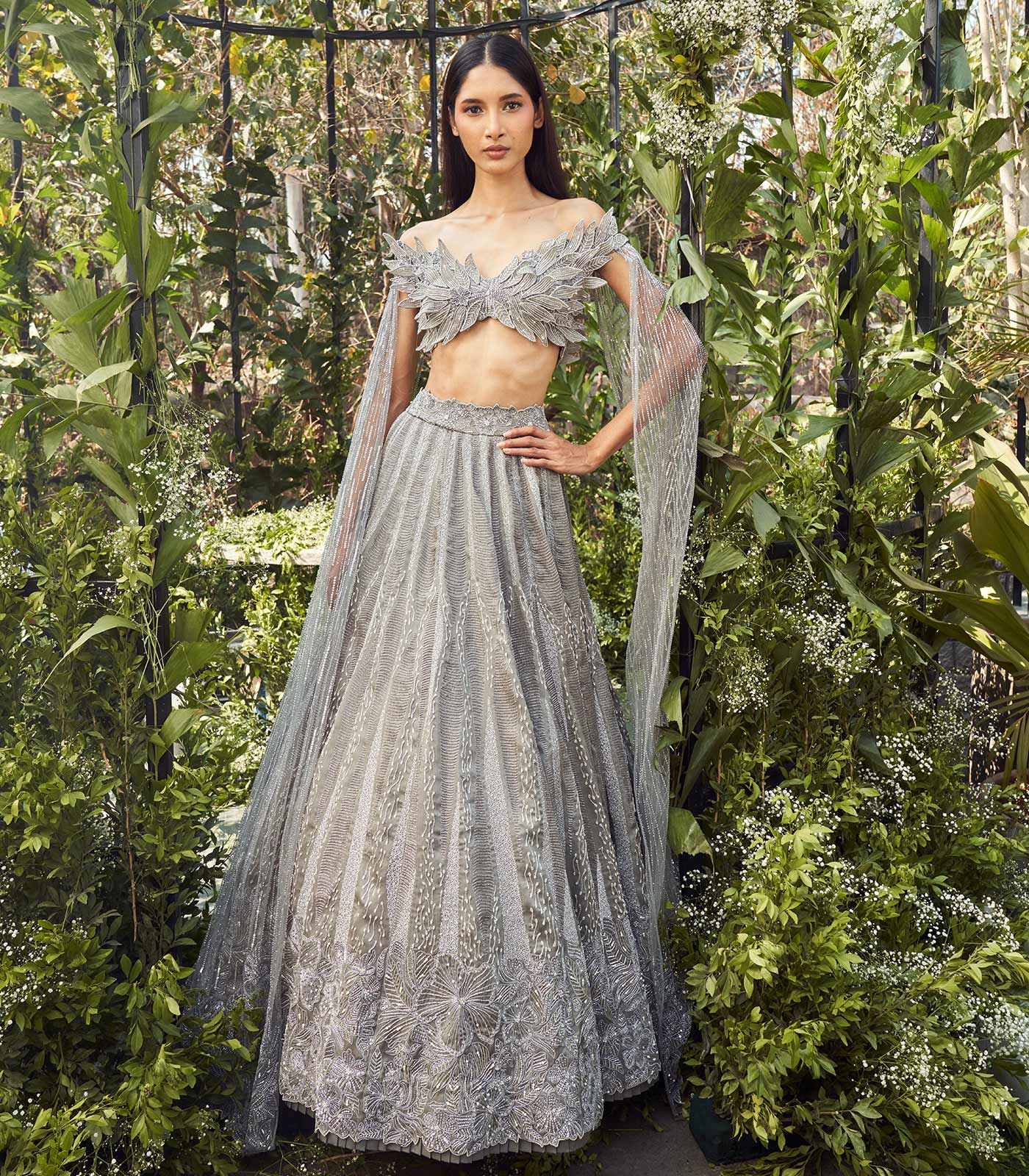 Grey geo-floral lehenga