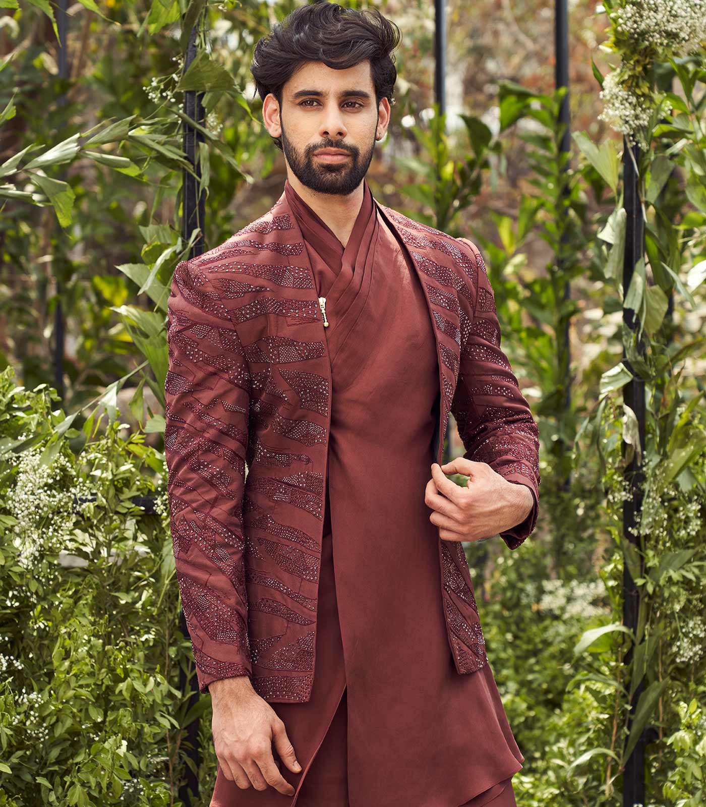 Russet brown open jacket set