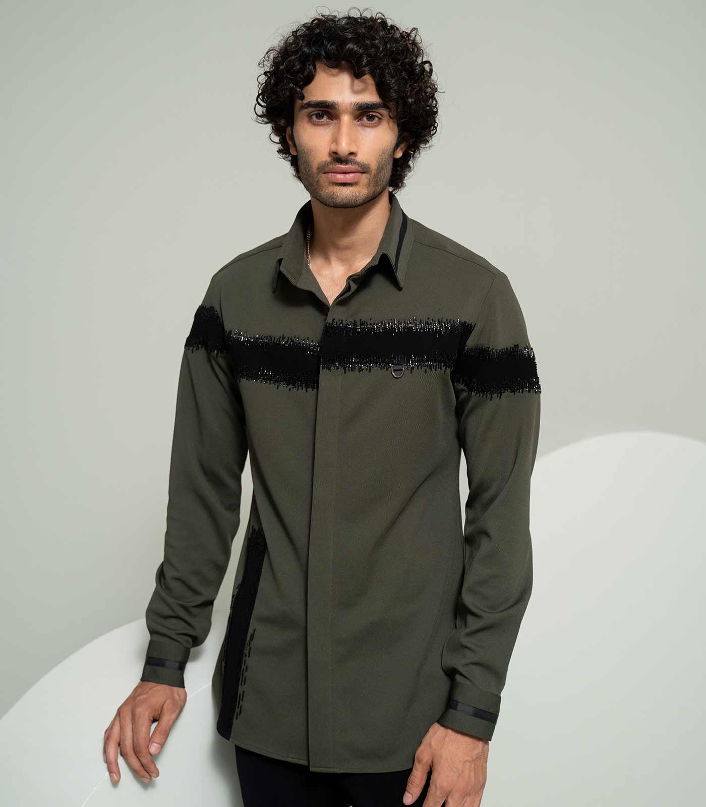 Olive embroidered Streak Shirt