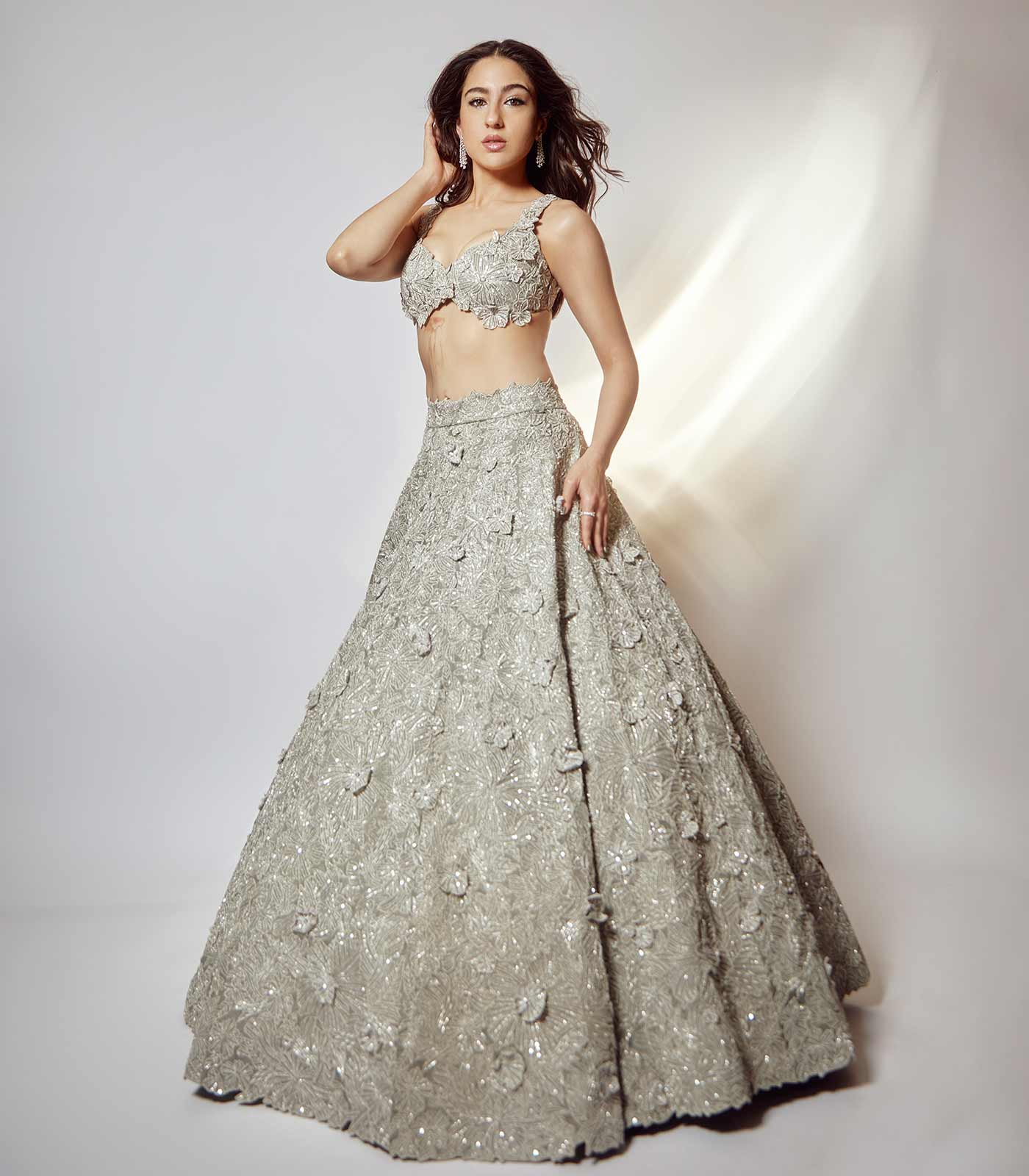 Pearl grey 3d floral lehenga