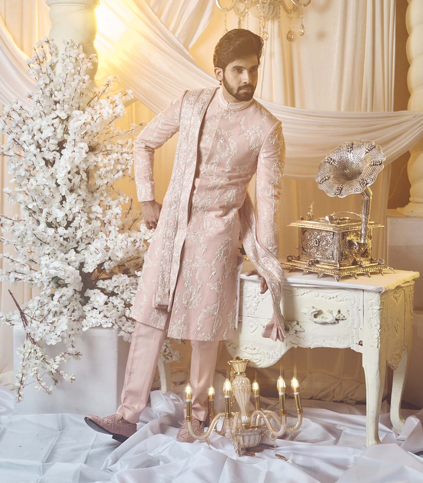 Sea Shell Pink Carnation sherwani set