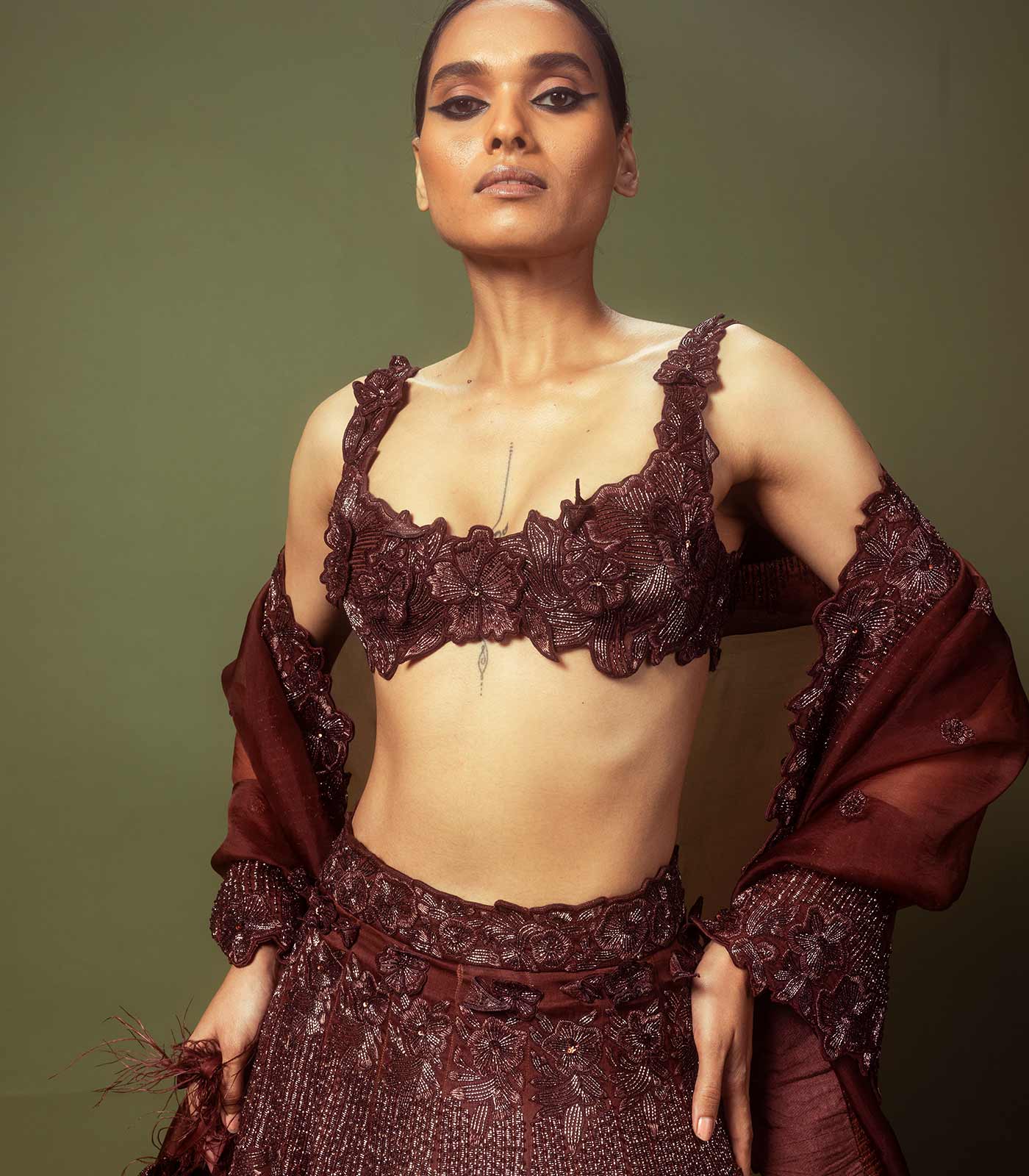 Russet brown lehenga