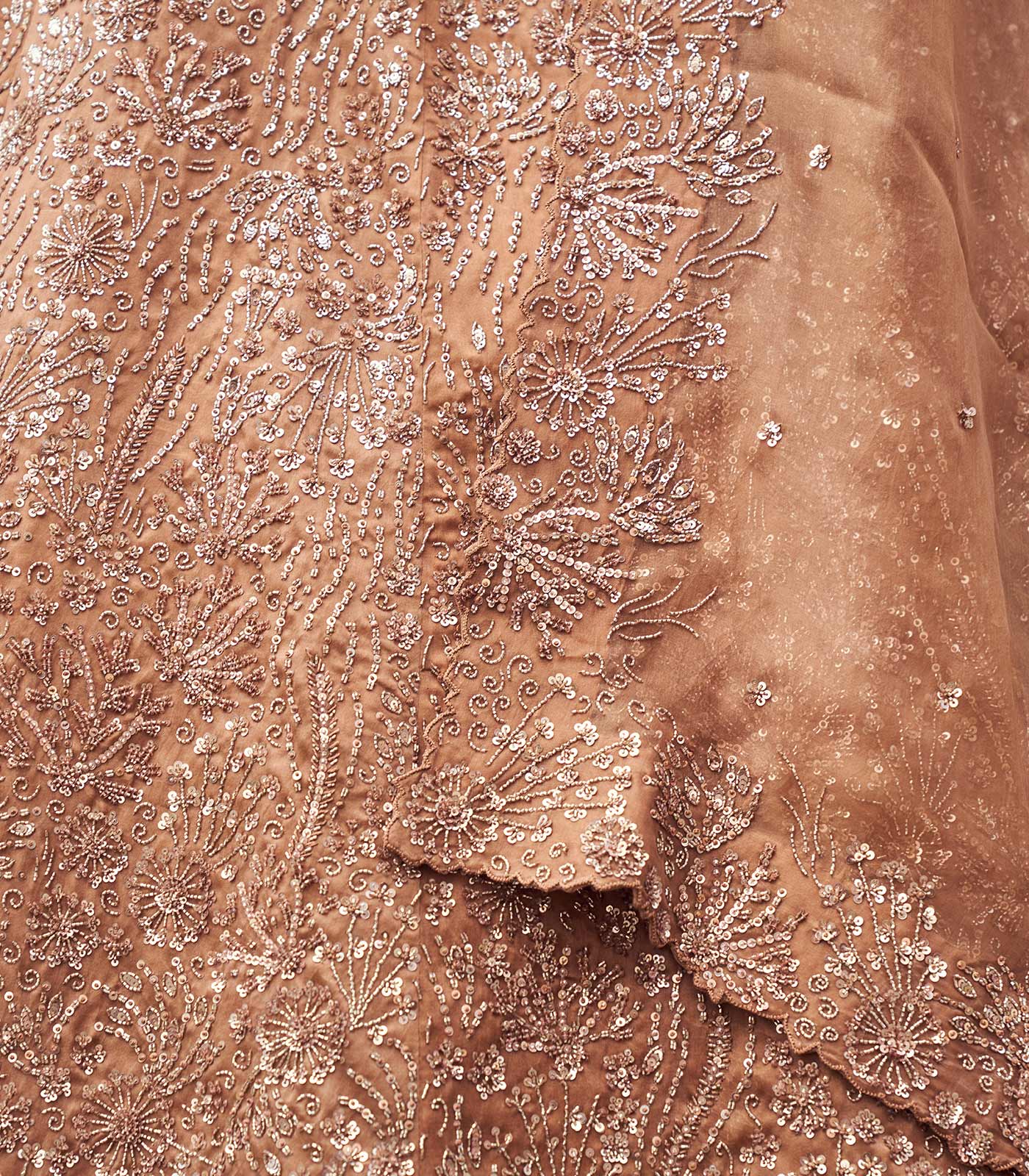 Copper brown geometric lehenga