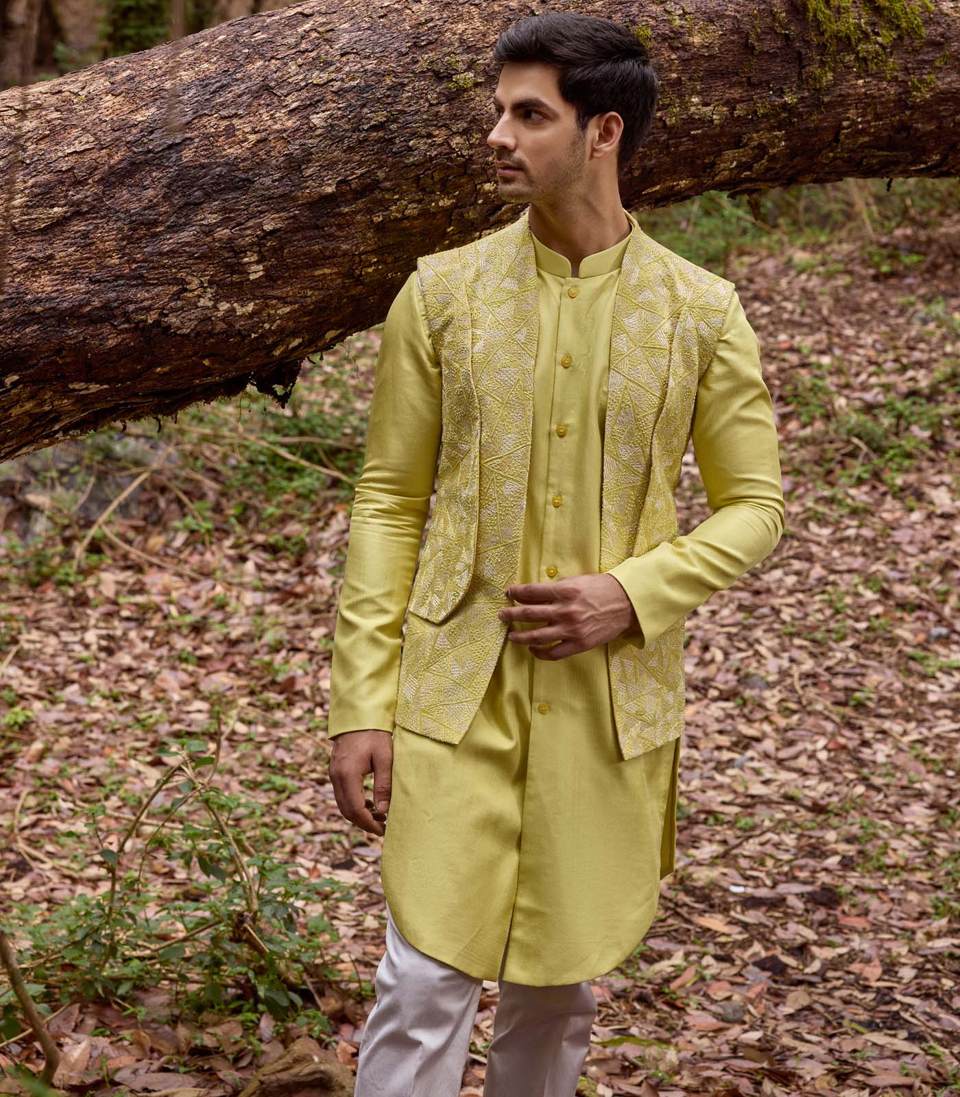 Mellow open jacket and vest set