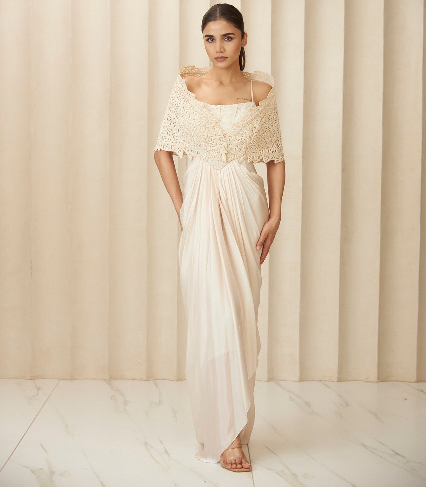 Ivory corseted gown set