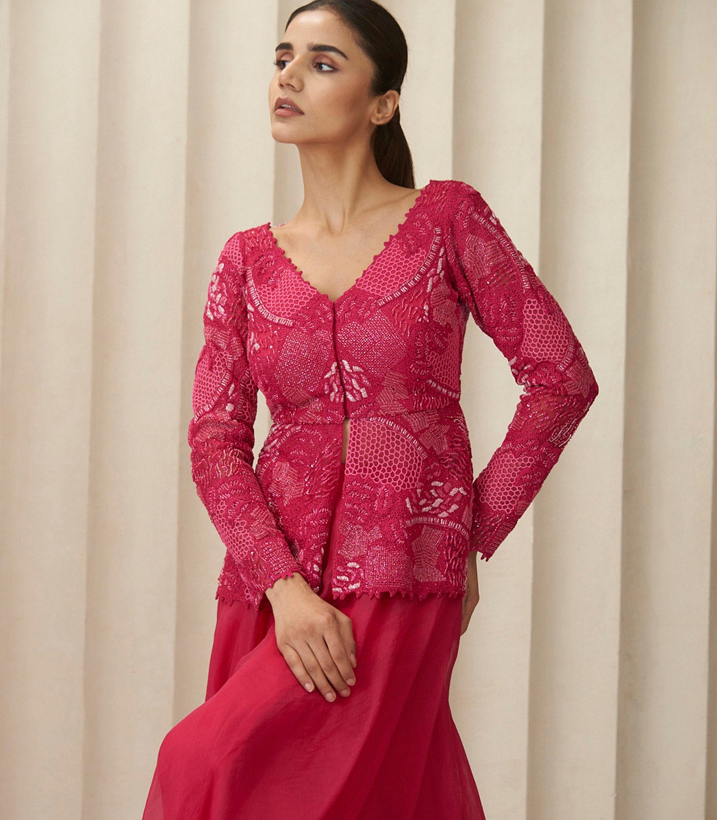 Hot pink helix peplum set