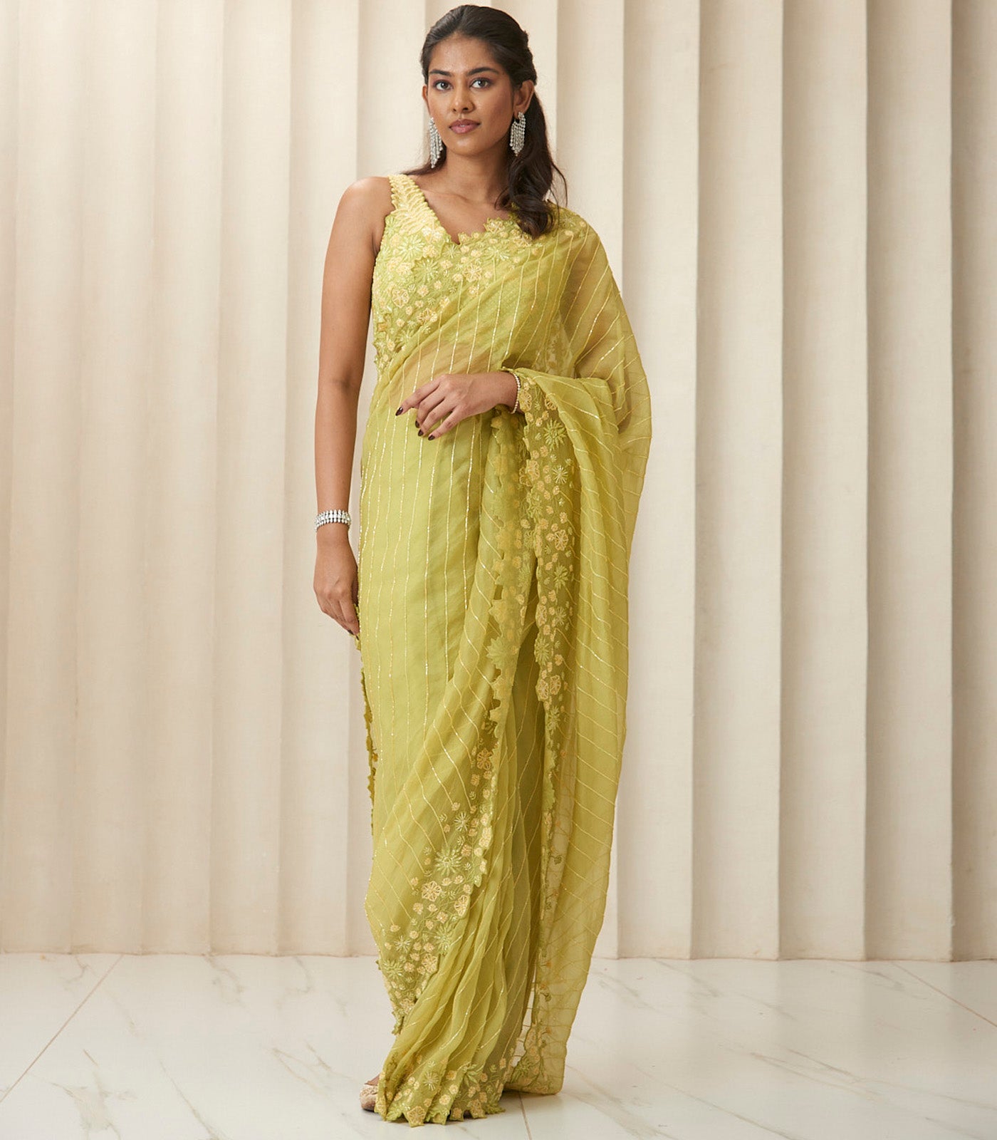Moss green saree