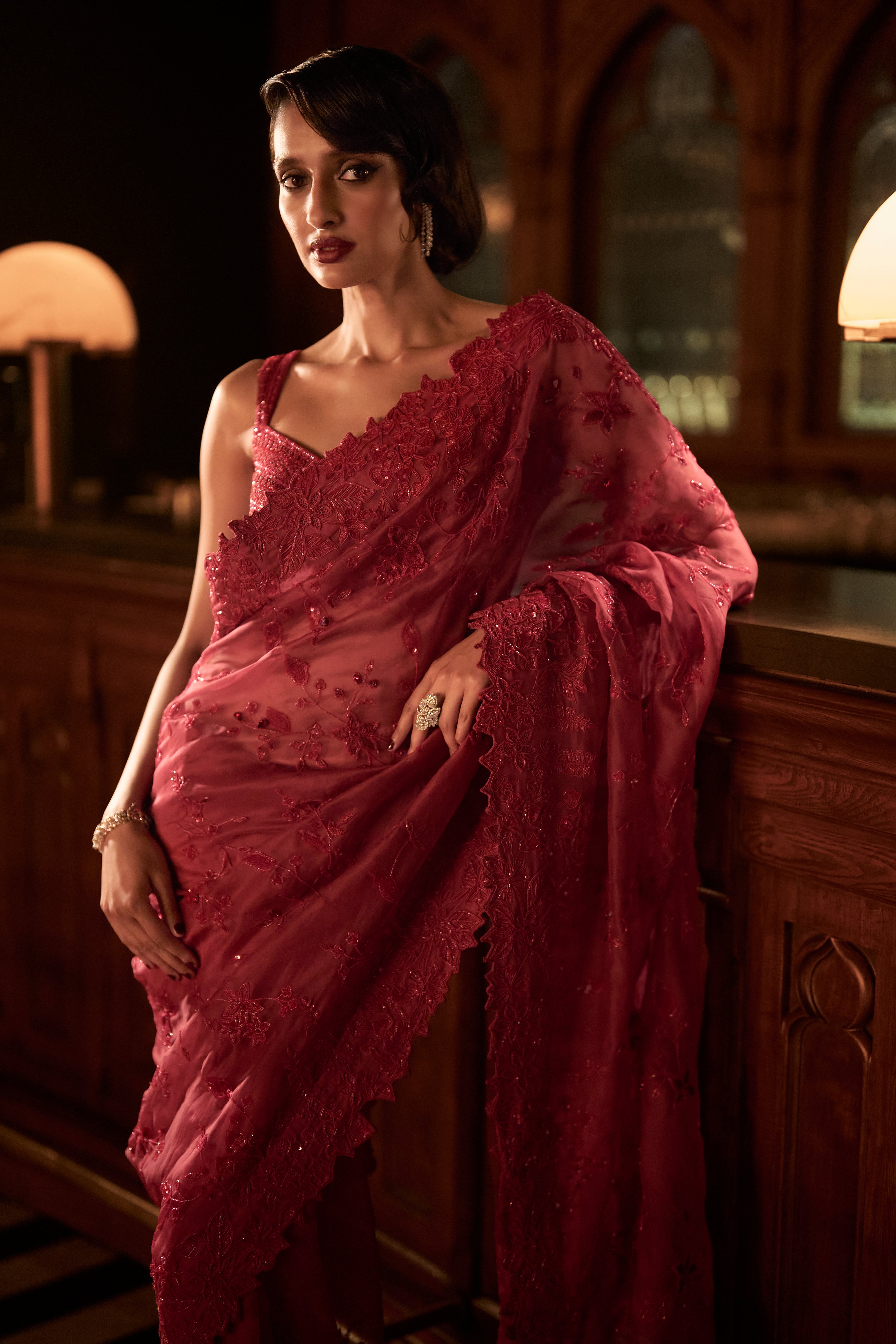 Crimson whisper saree set