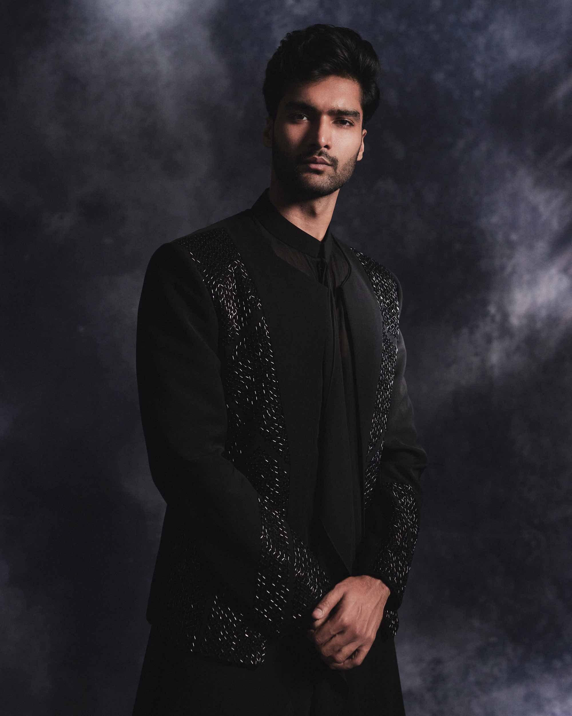 Ebony Black Metallic Open Jacket Set
