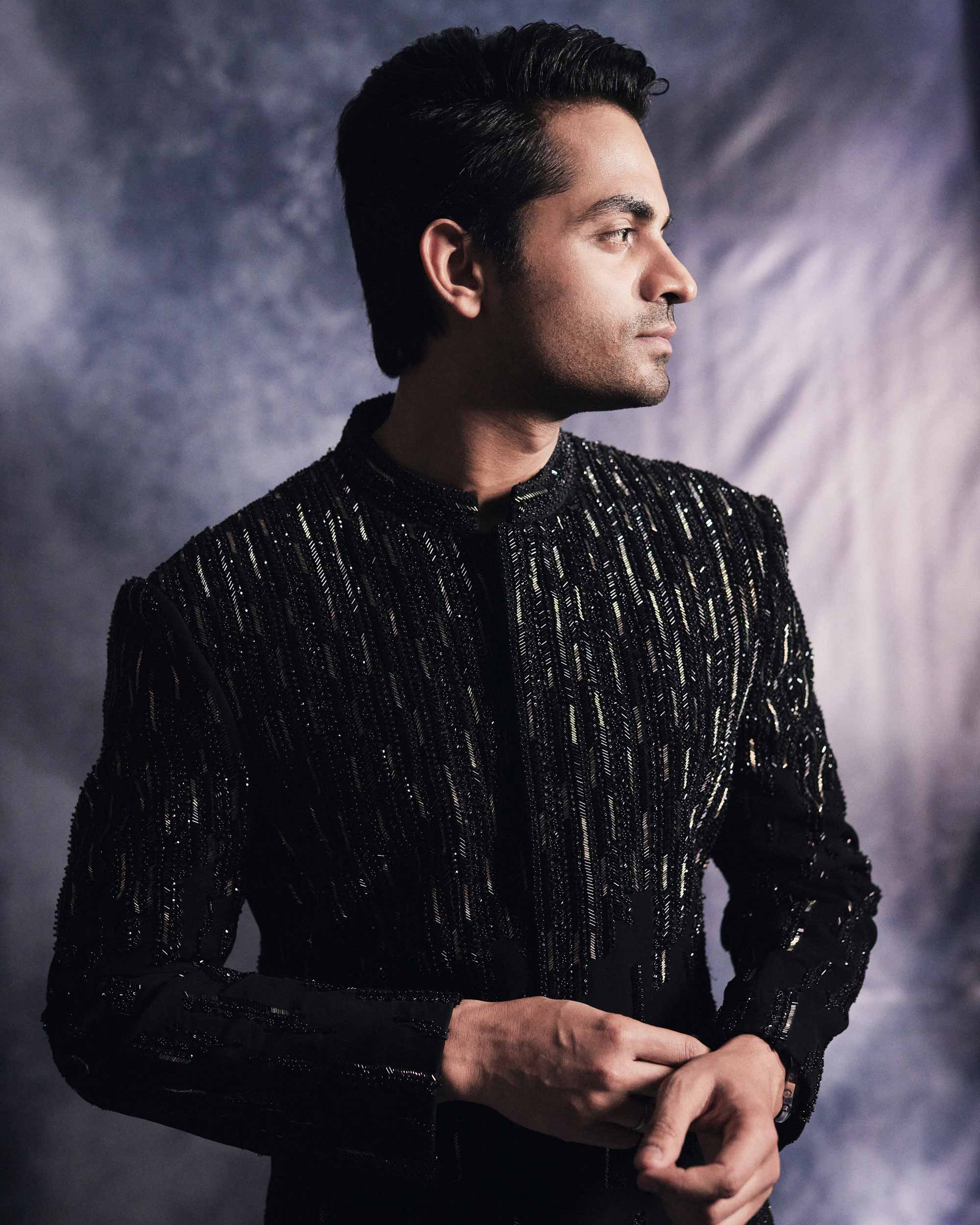 Ebony Black Lines Sherwani Set