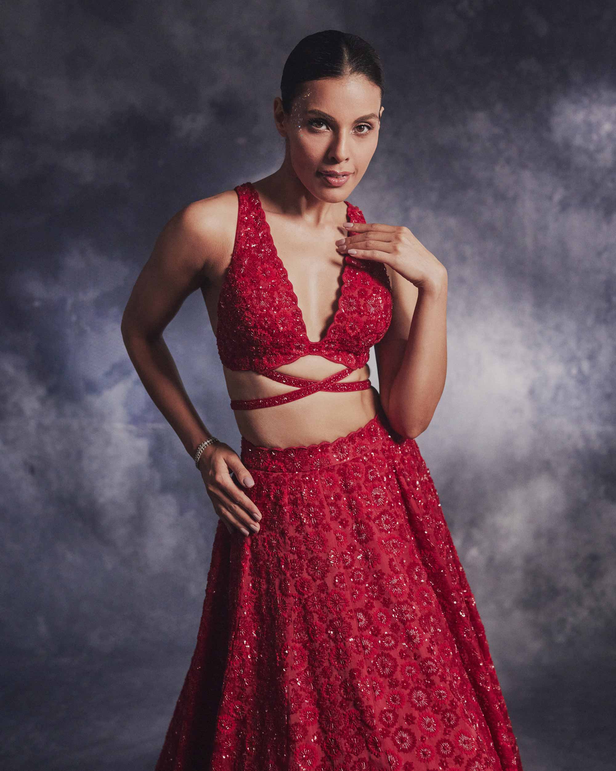 Scarlet Bloom Lehanga set