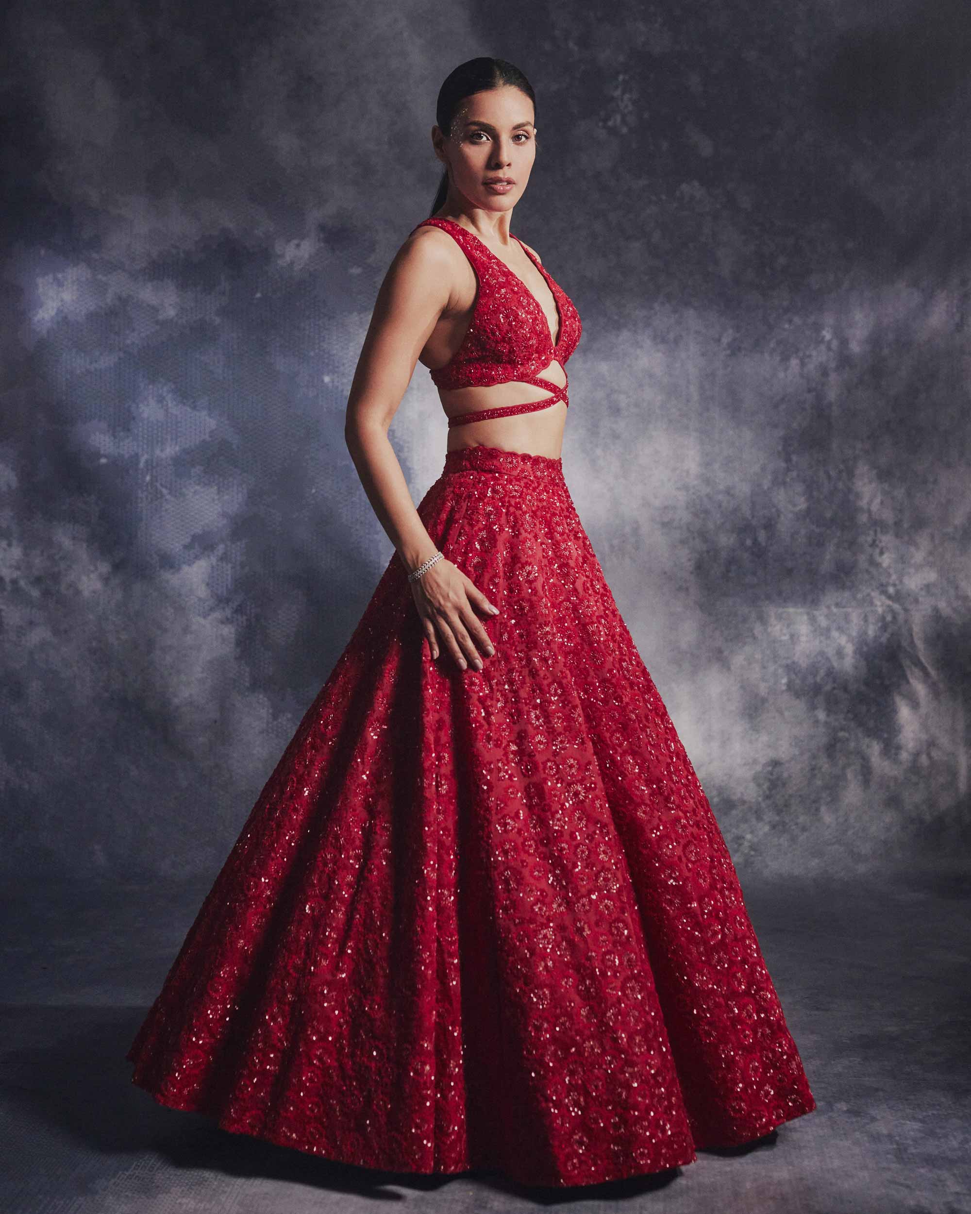 Scarlet Bloom Lehanga set