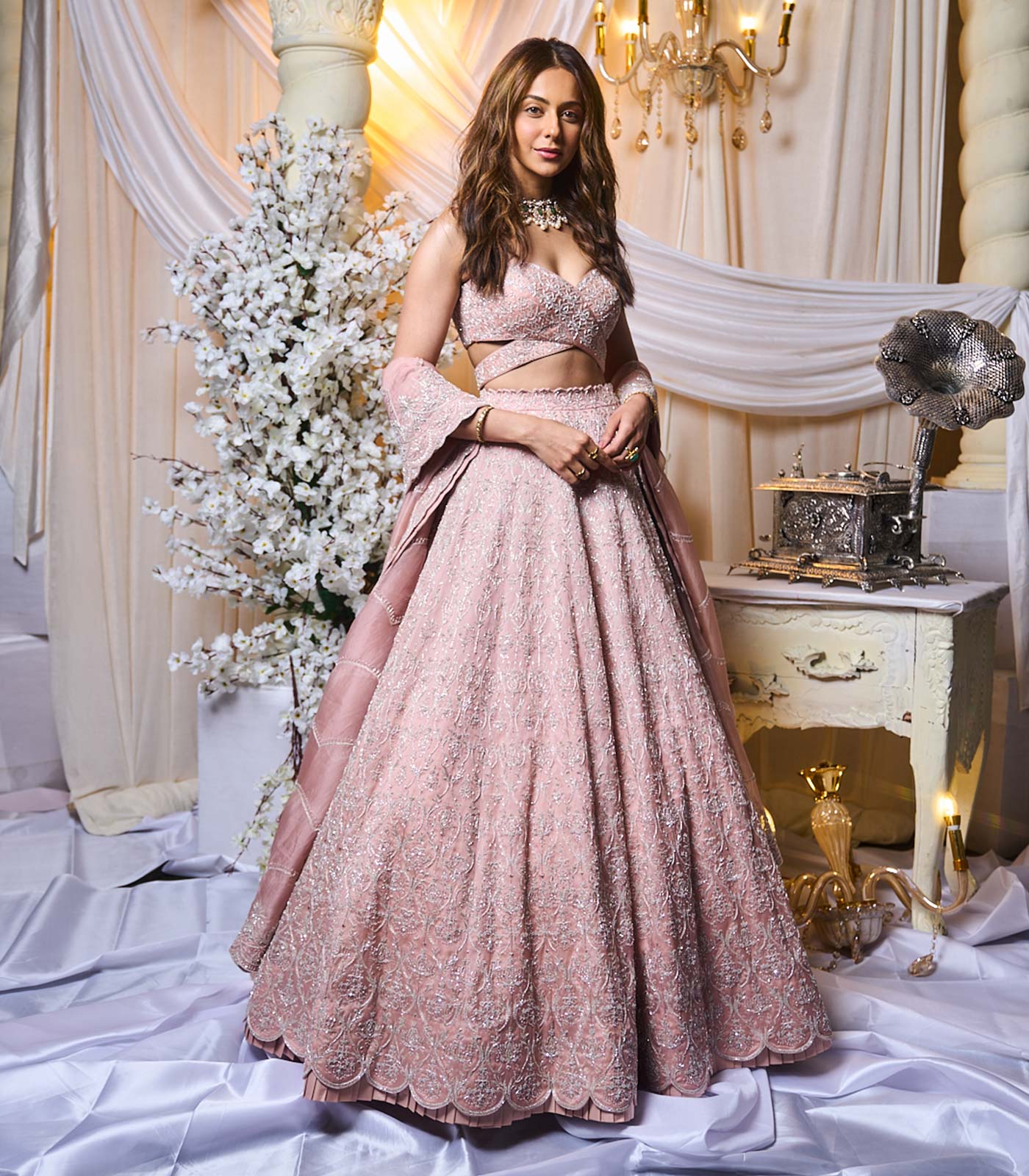Tea Rose Pink Chandelier Lehanga set