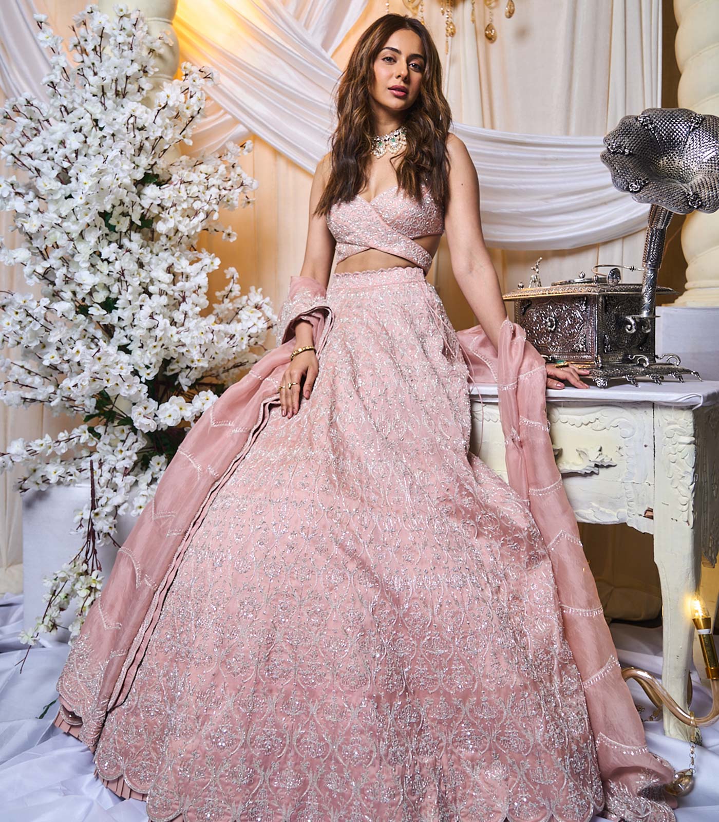 Tea Rose Pink Chandelier Lehanga set