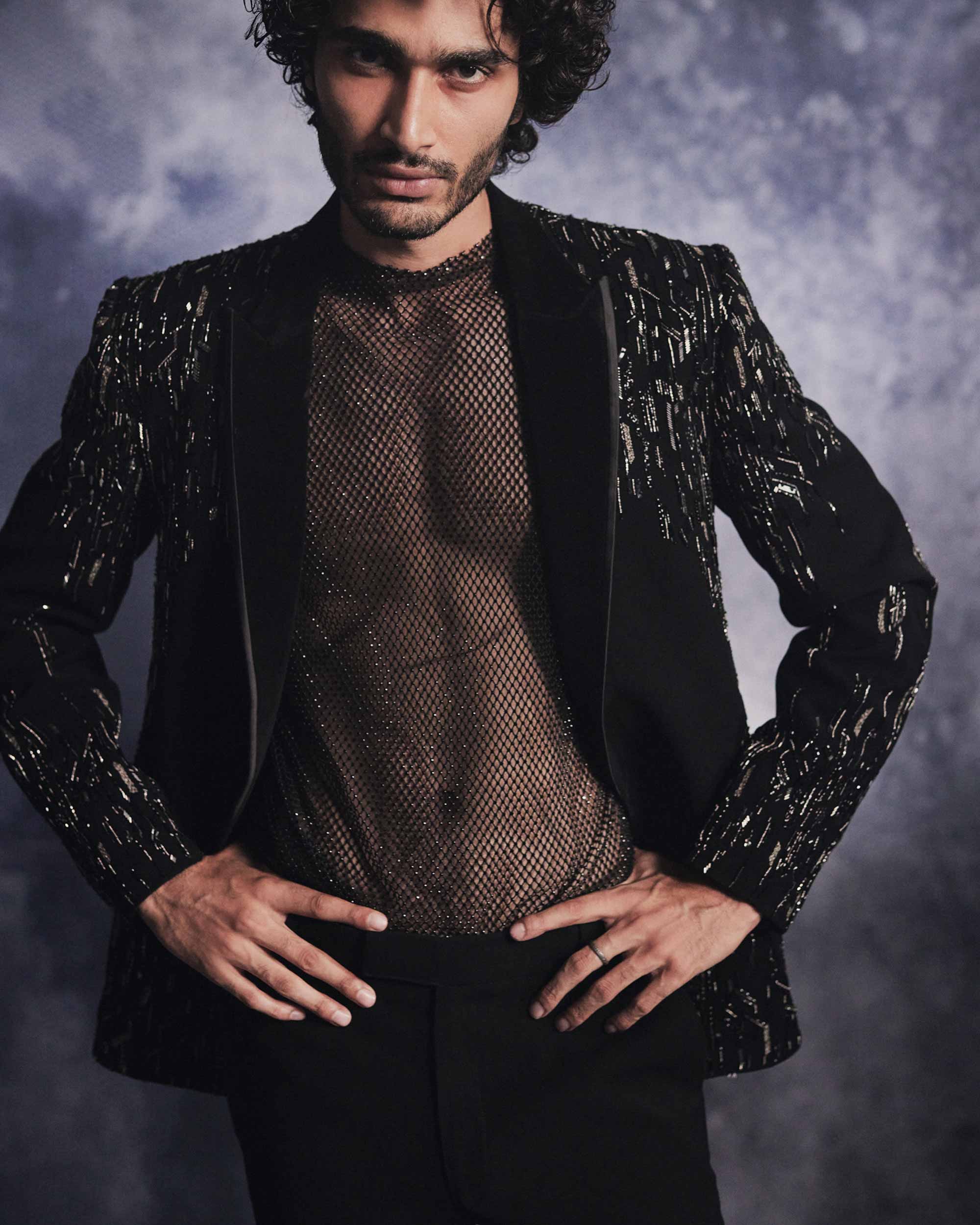 Ebony Black Dash-lines Jacket Set