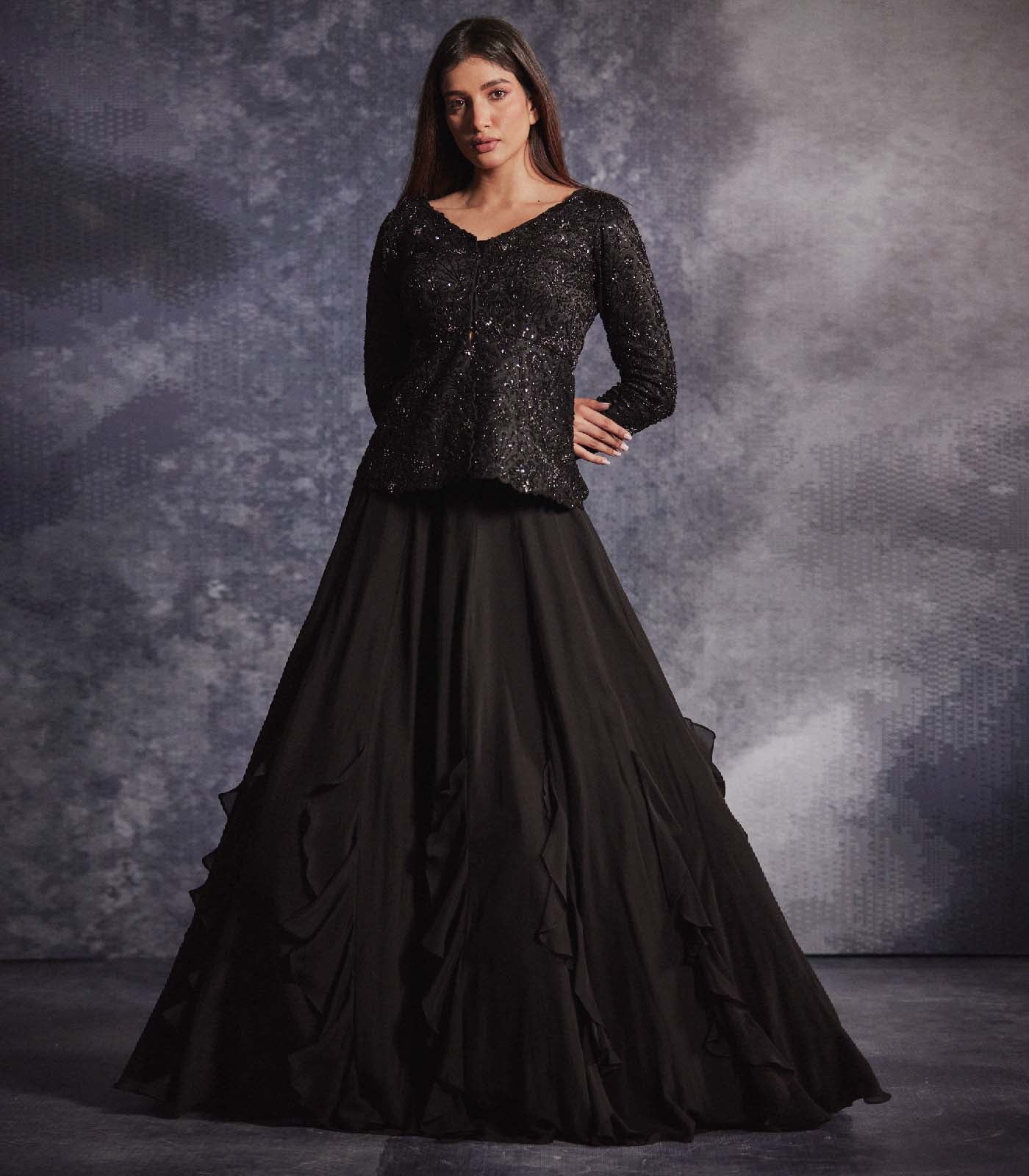 Jade Black Peplum Skirt set