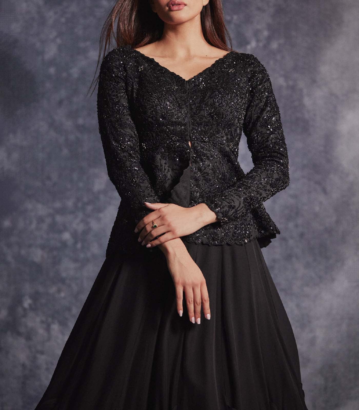 Jade Black Peplum Skirt set