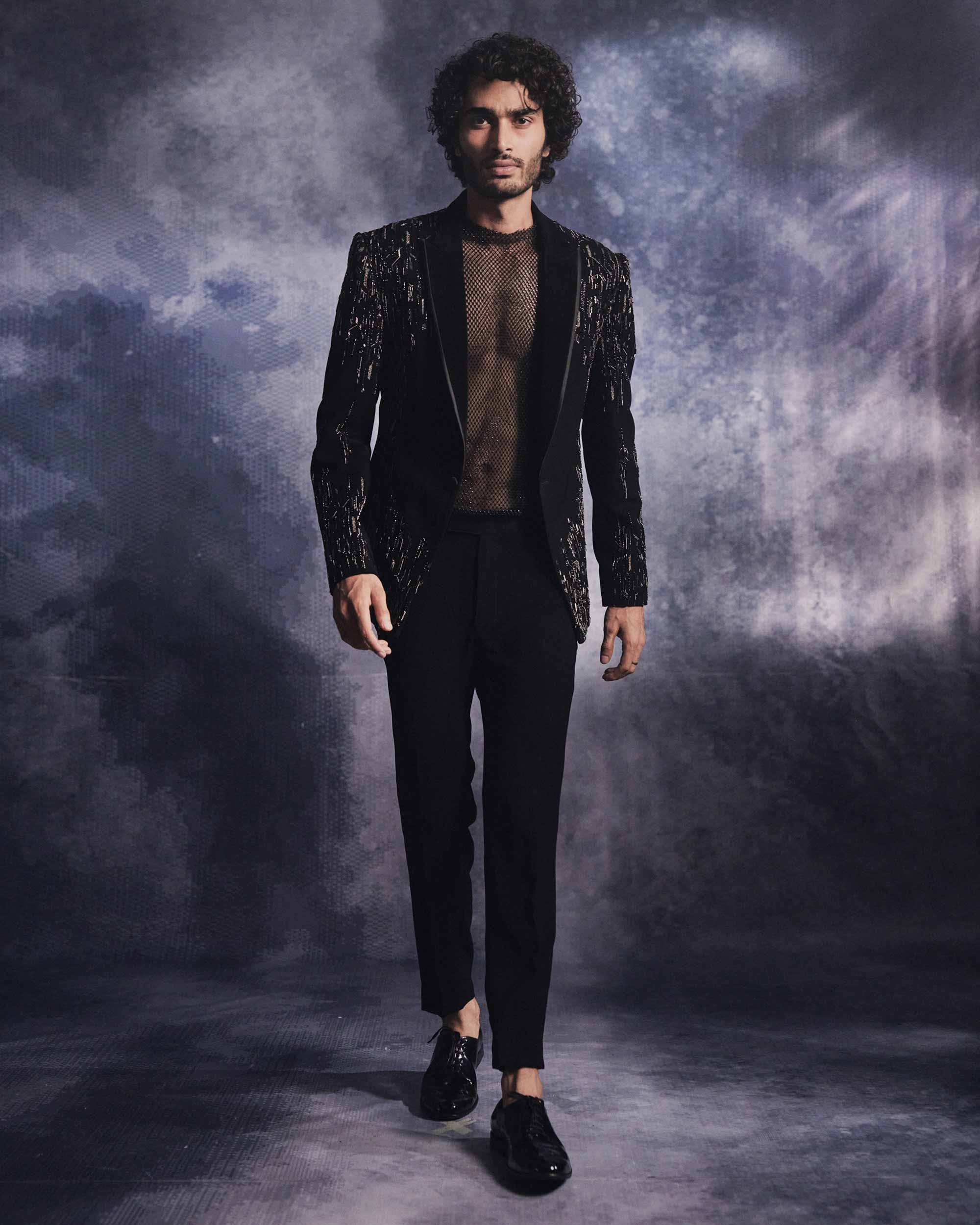 Ebony Black Dash-lines Jacket Set