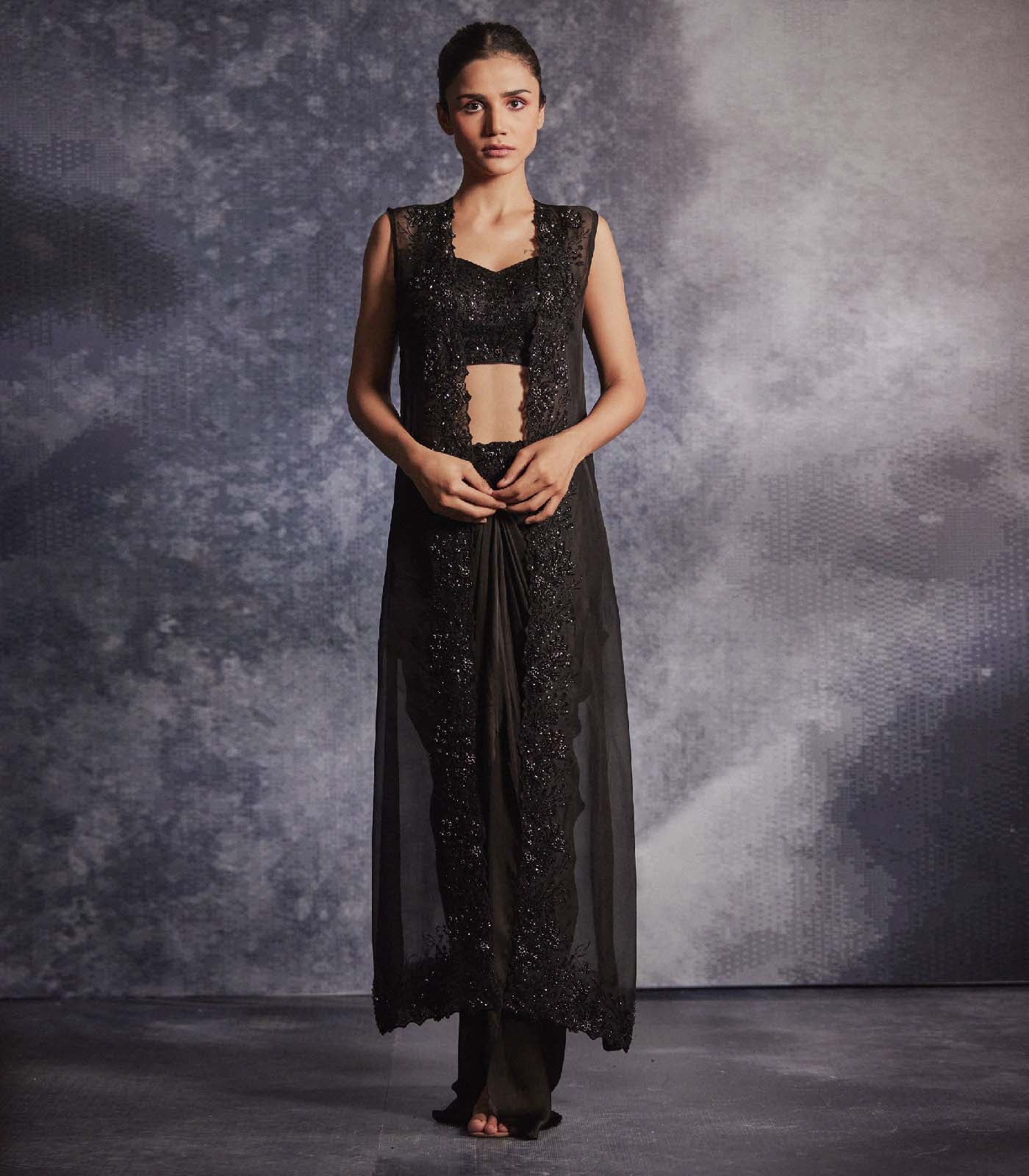 Jade Black cape and jacket set