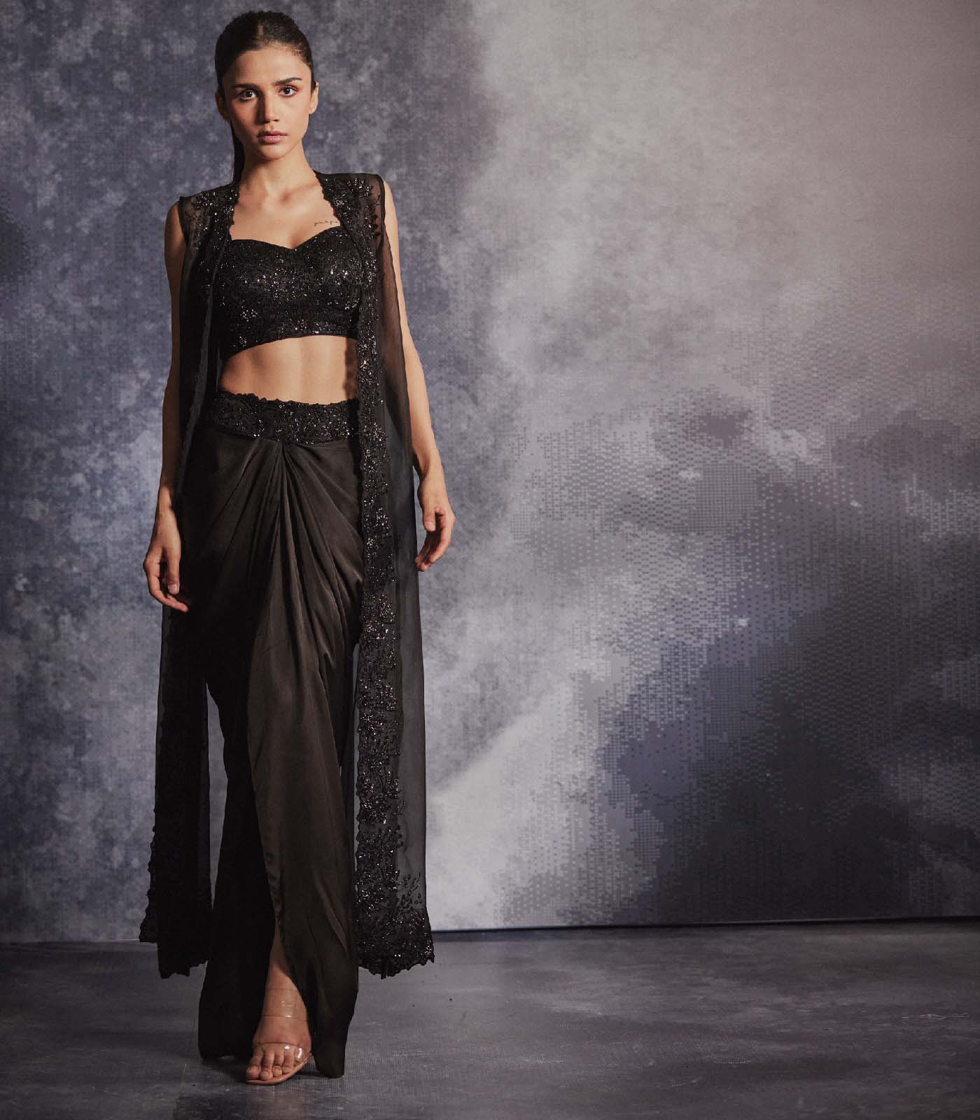 Jade Black cape and jacket set