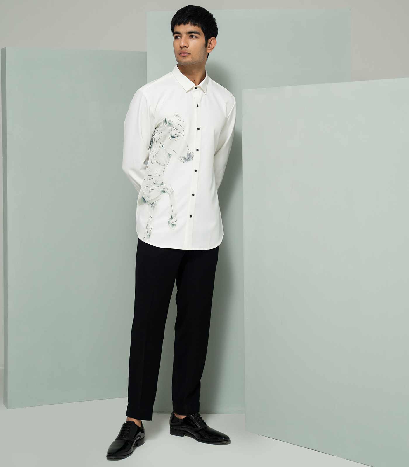 White Embroidered Horse Shirt