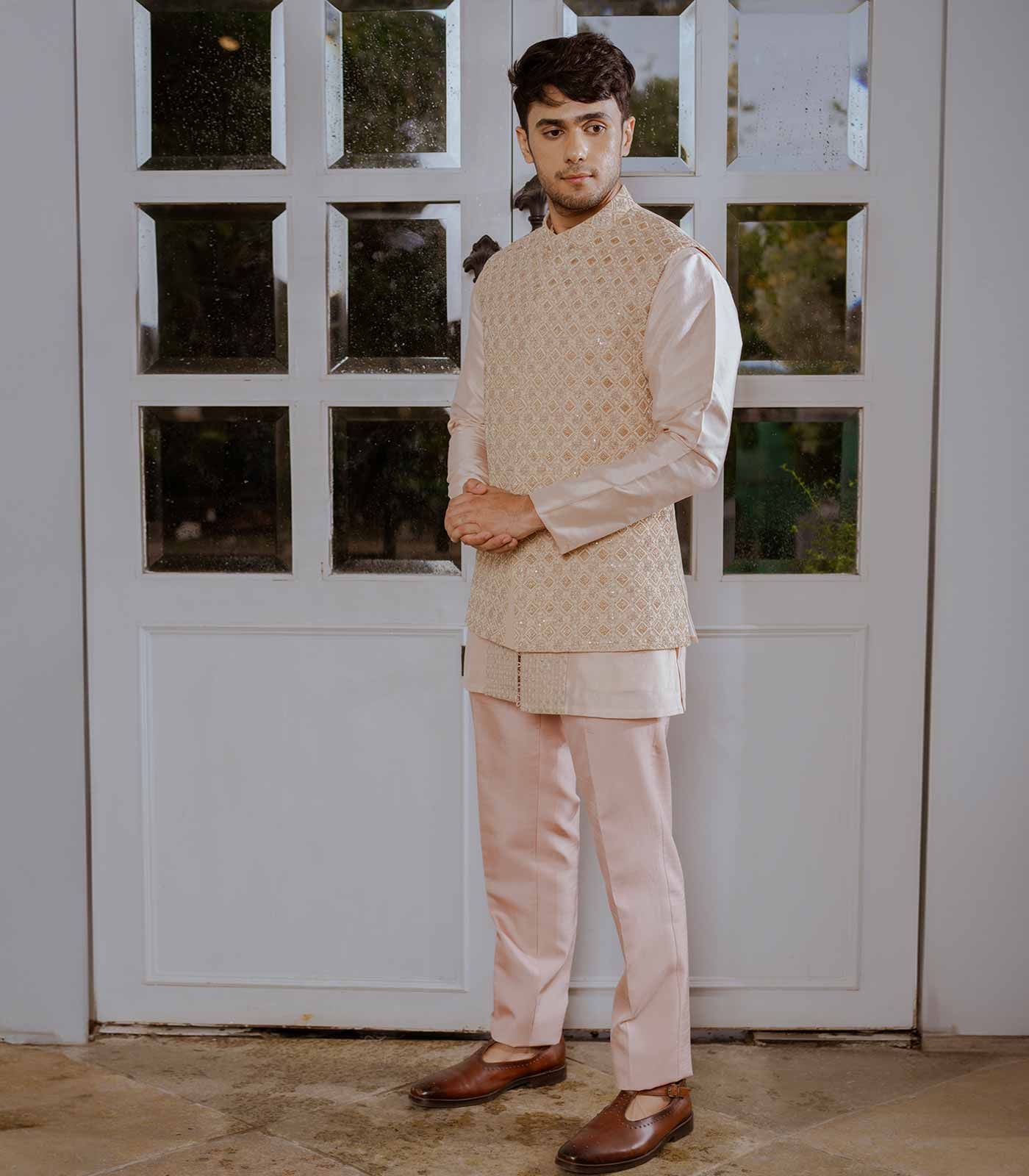 Sandalwood Embroidered Nehru Jacket Set