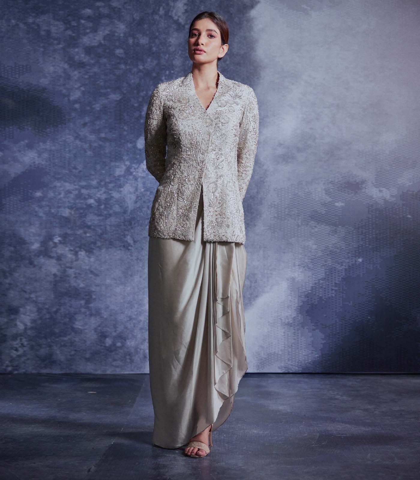 Moonlight embroidered jacket skirt set