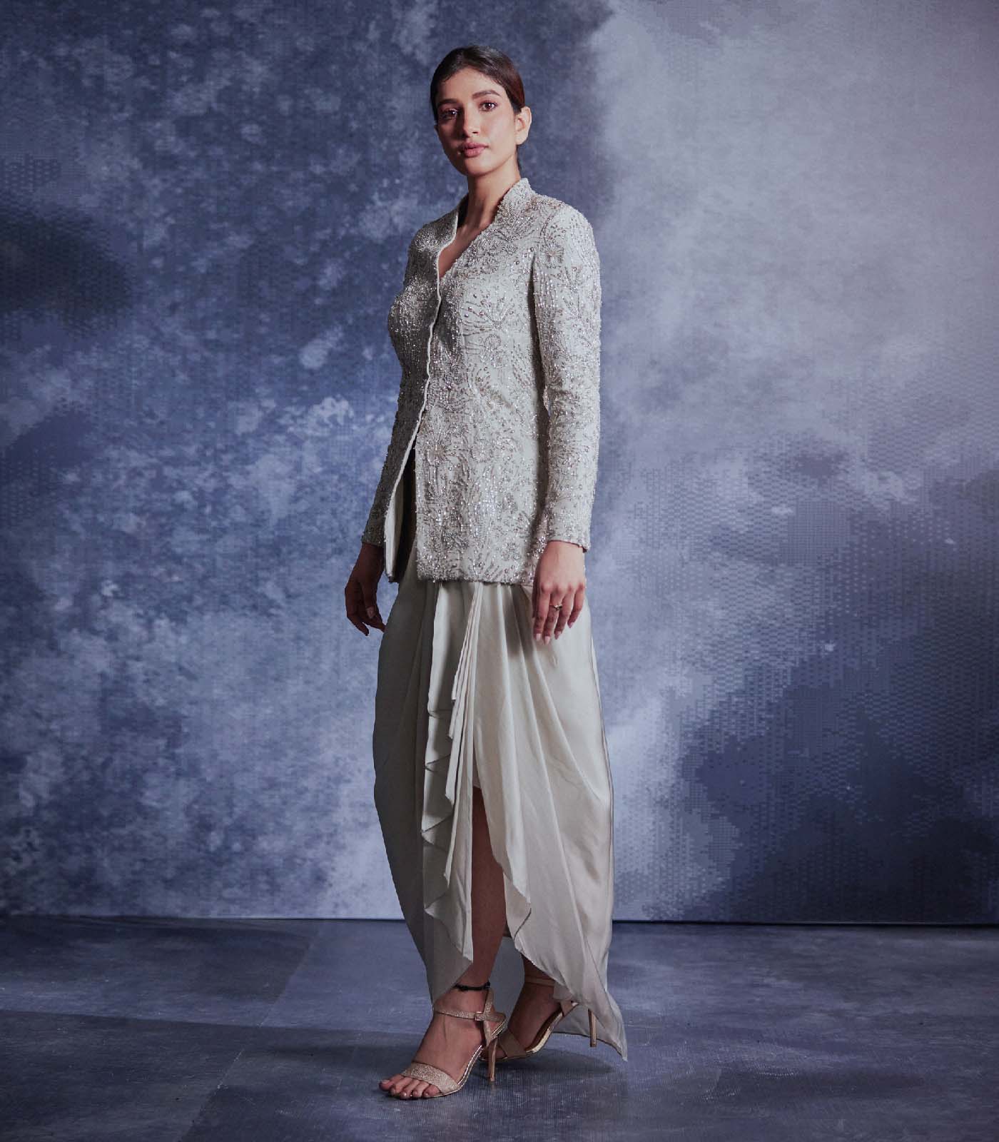 Moonlight embroidered jacket skirt set
