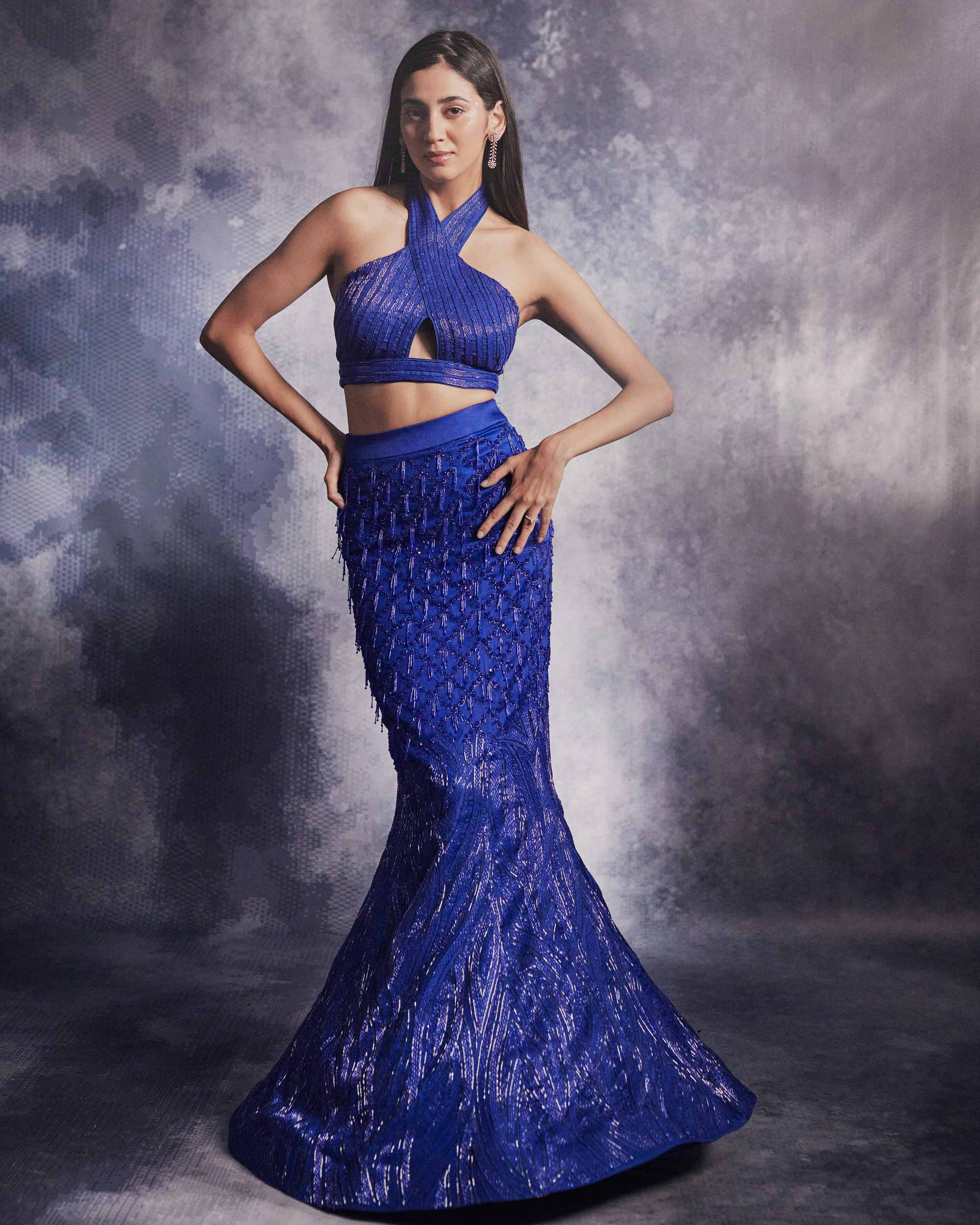 Azure Blue Embroidered Skirt set