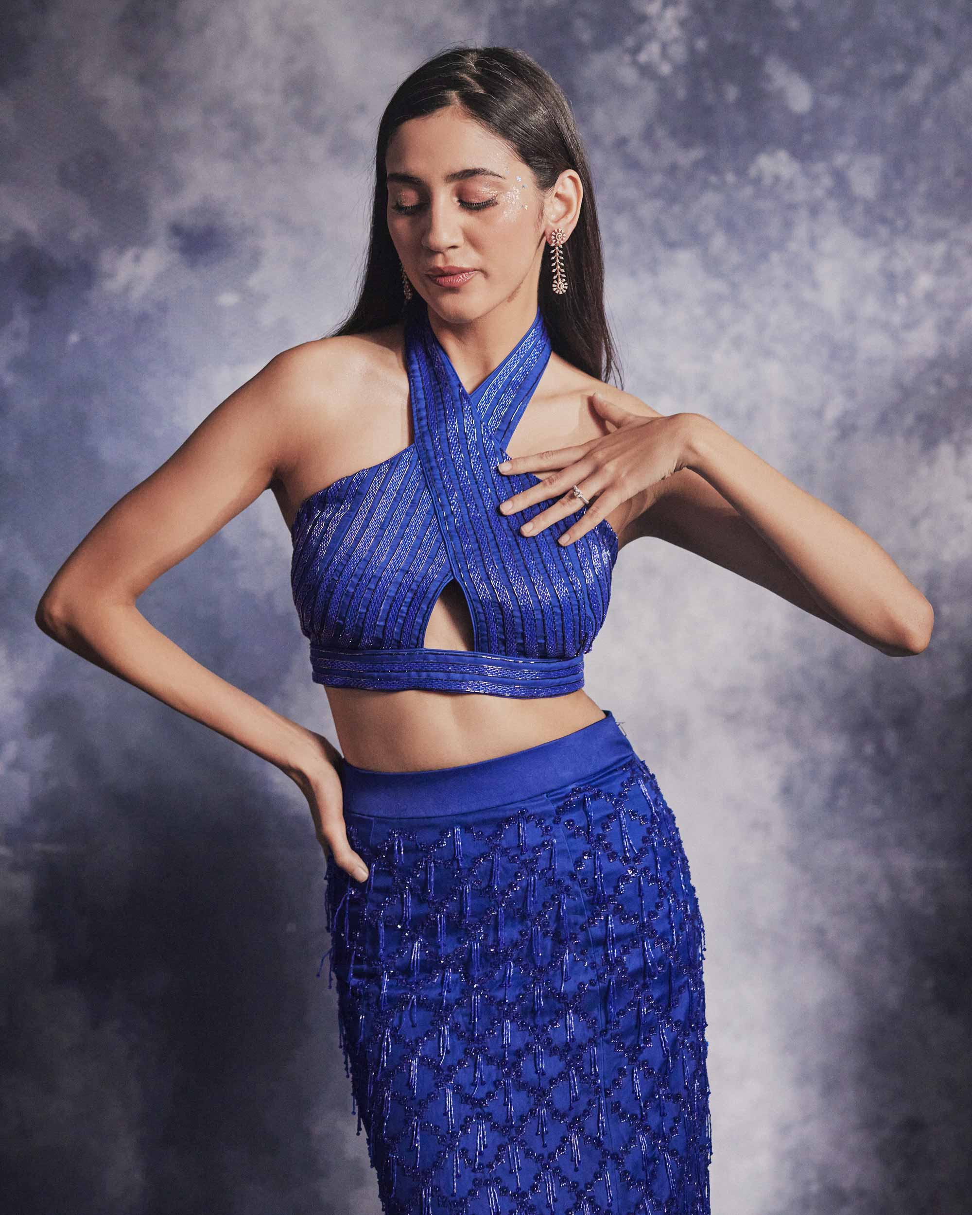 Azure Blue Embroidered Skirt set