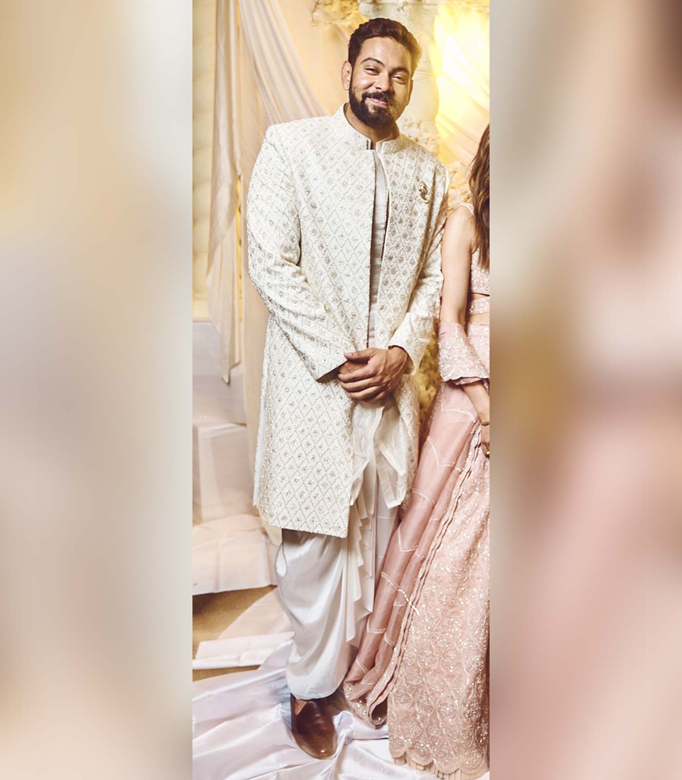 Seashell White Geometrical Sherwani set