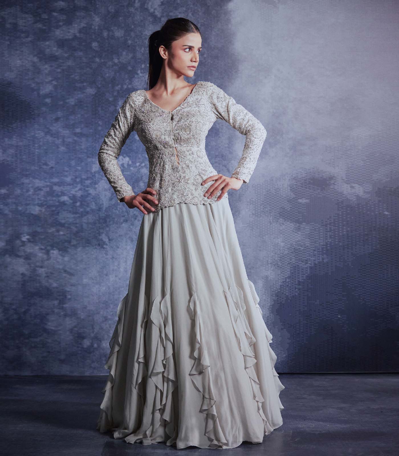 Moonlight embroidered Peplum set