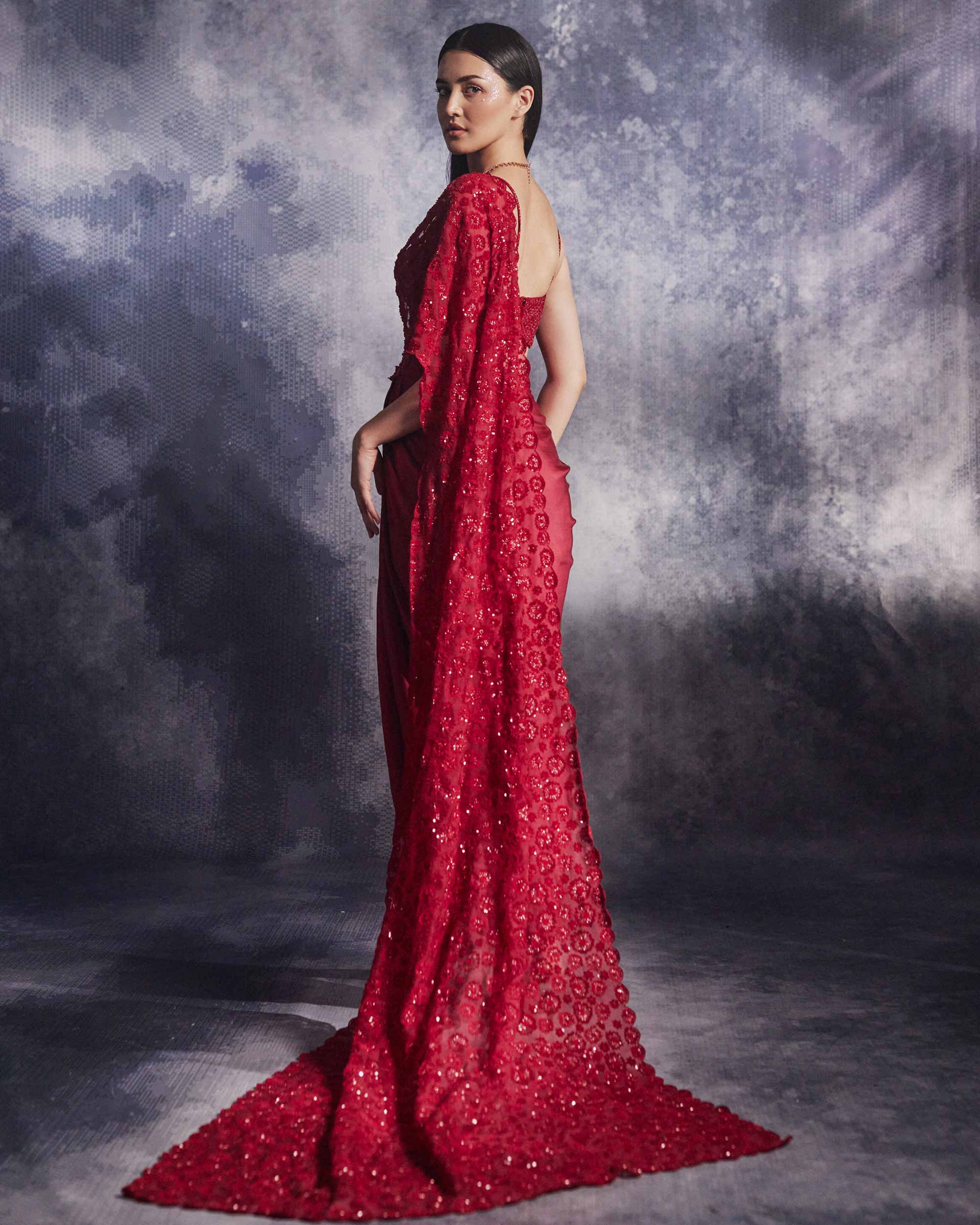 Scarlet red Draped Skirt set