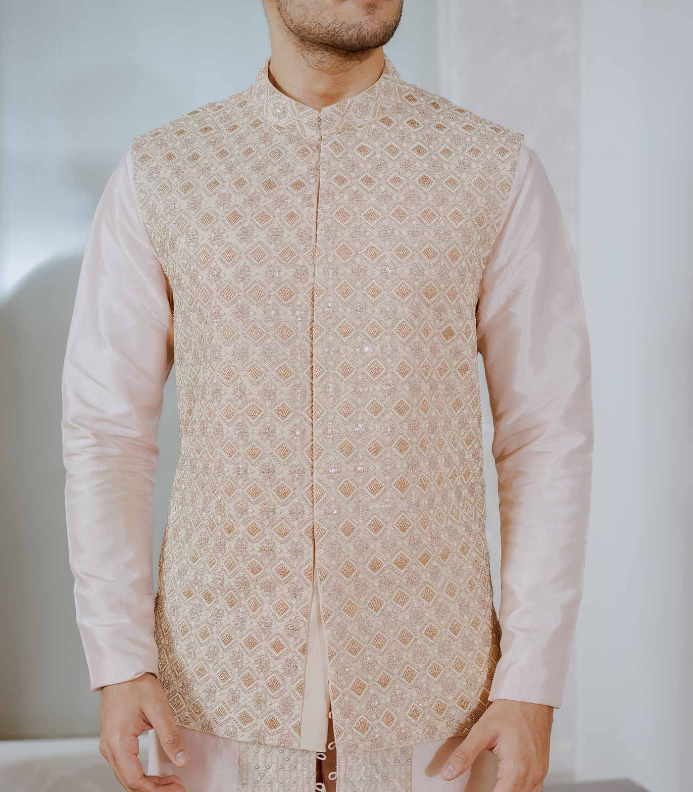 Sandalwood Embroidered Nehru Jacket Set