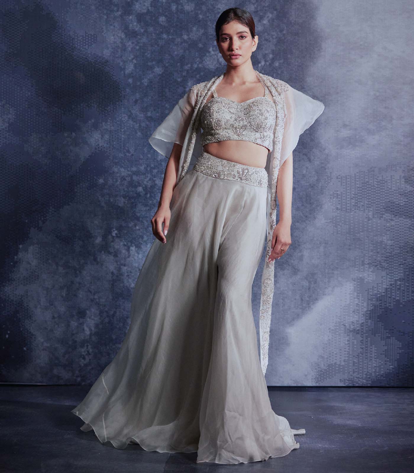Moonlight embroidered cape skirt set