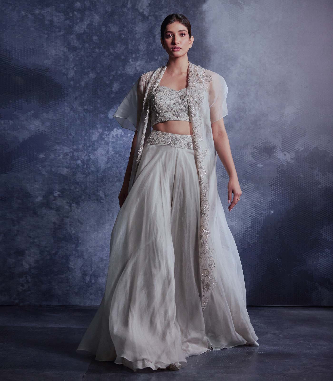Moonlight embroidered cape skirt set