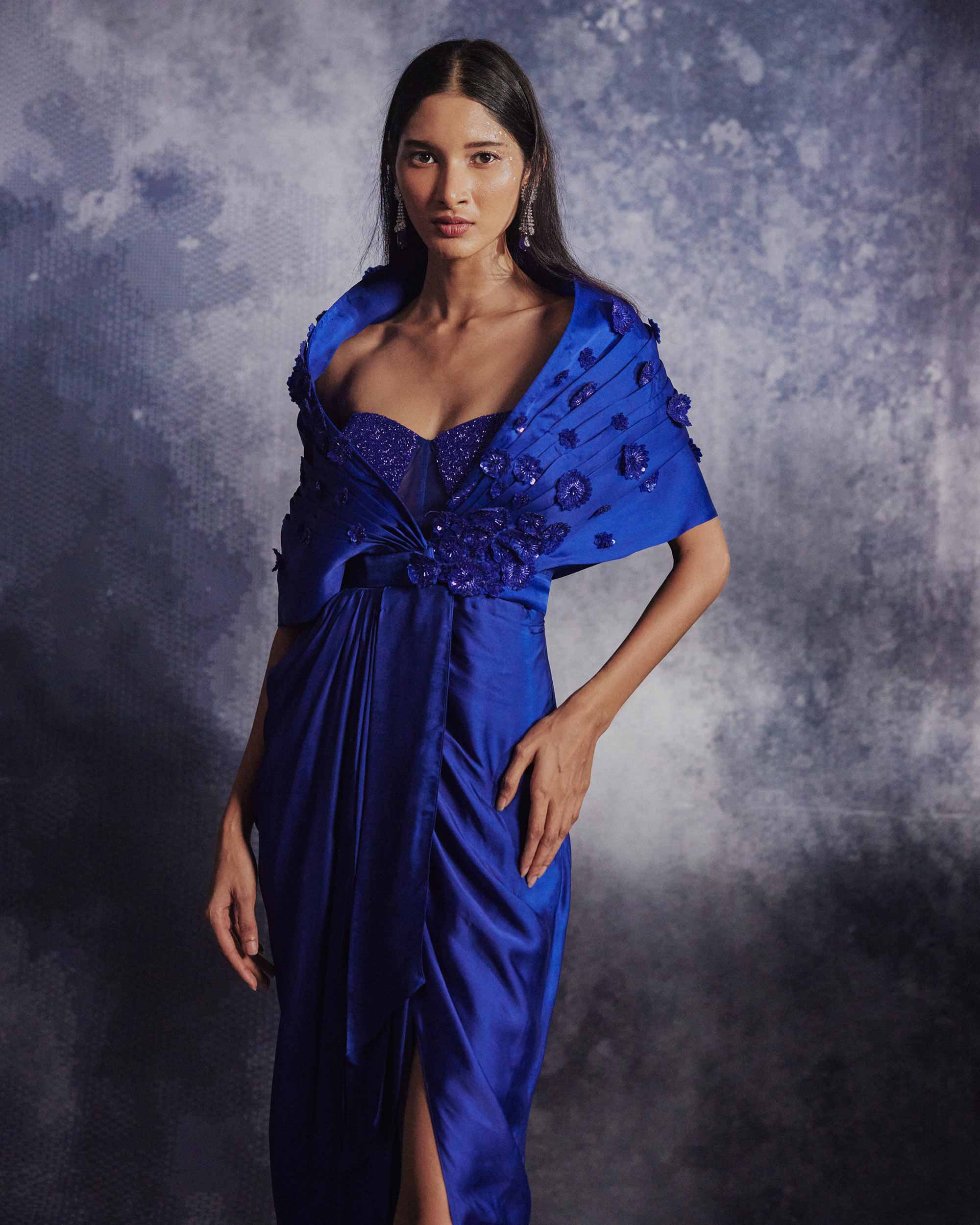Azure Blue Embroidered Gown Set