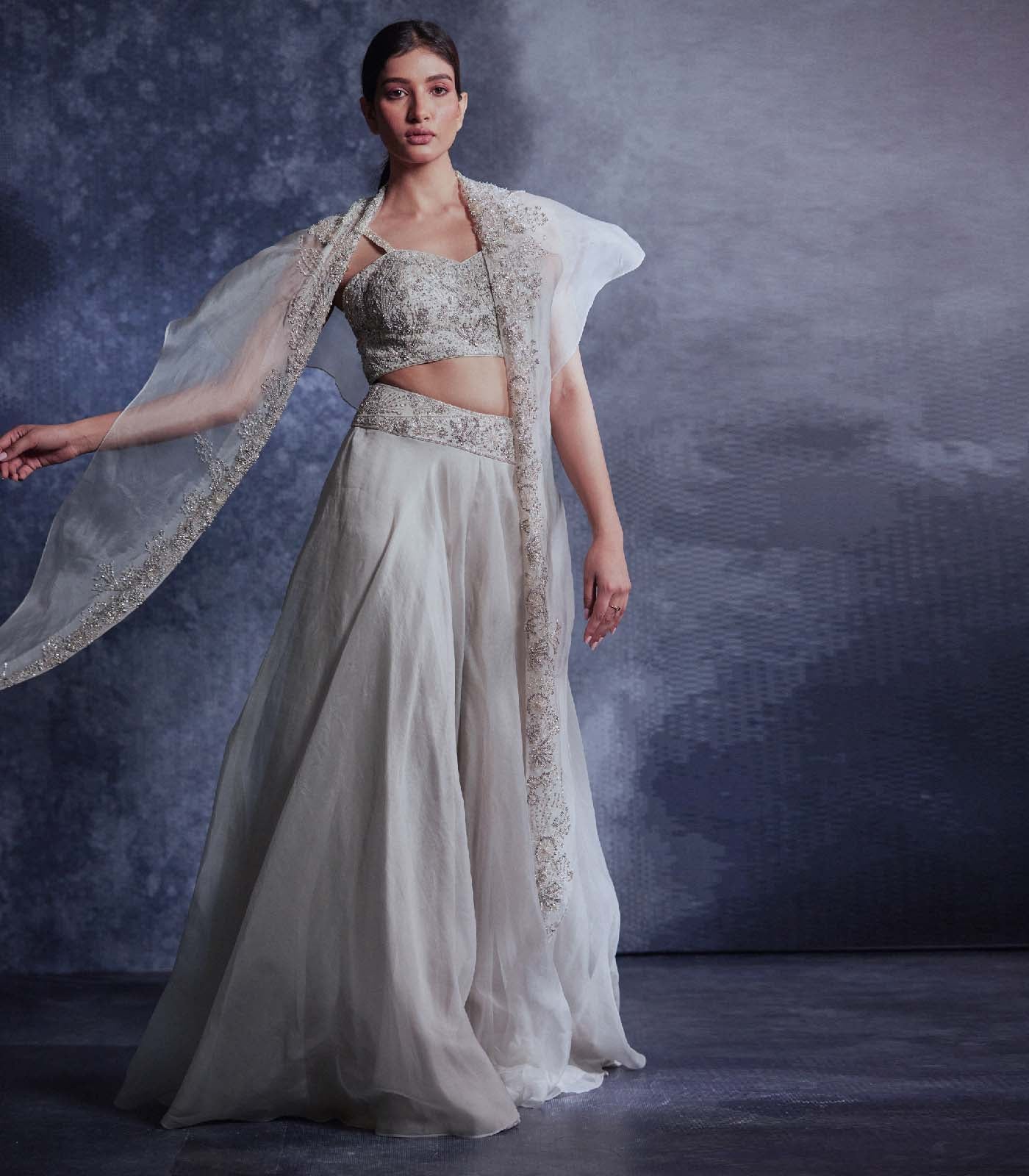 Moonlight embroidered cape skirt set