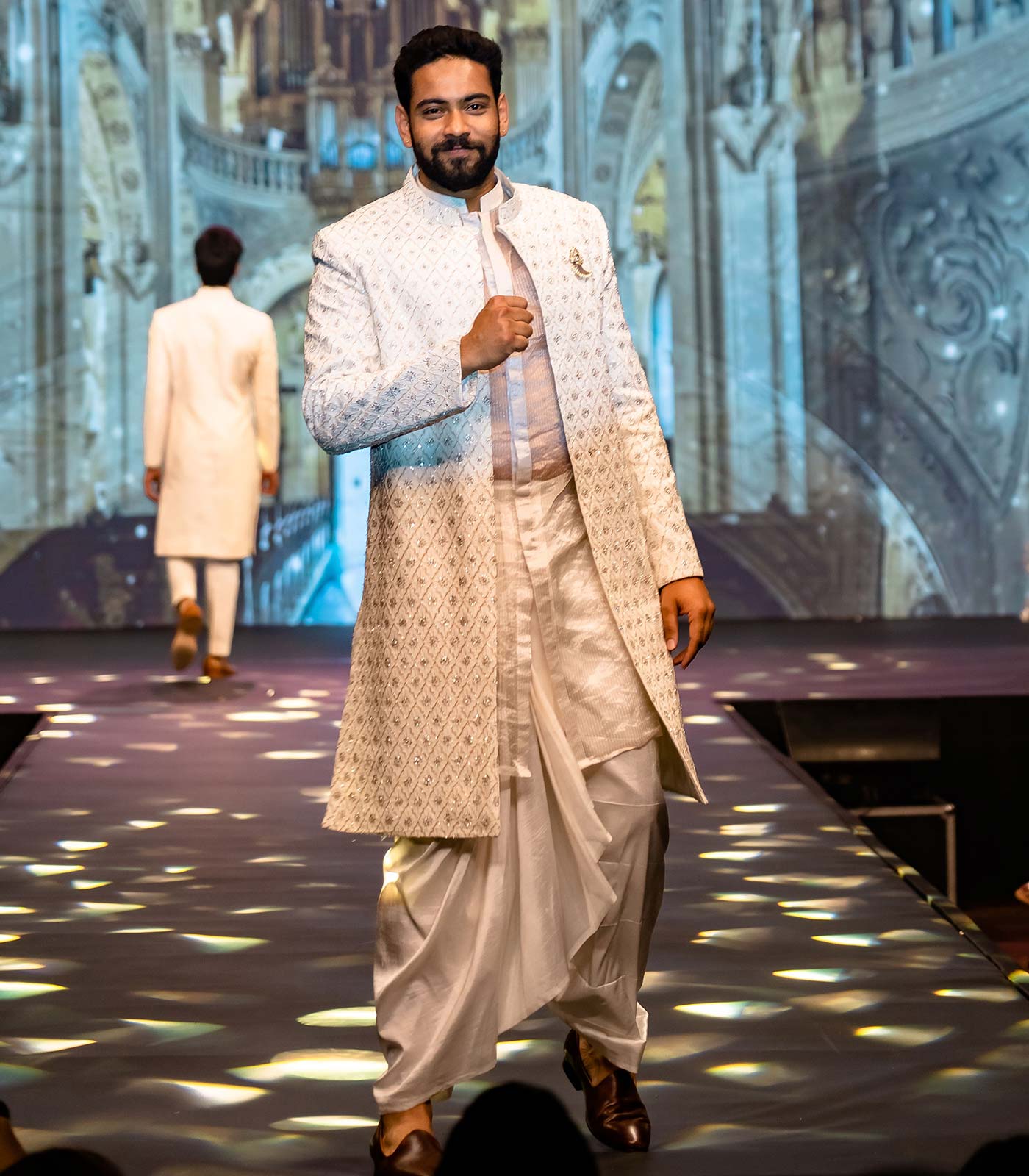 Seashell White Geometrical Sherwani set