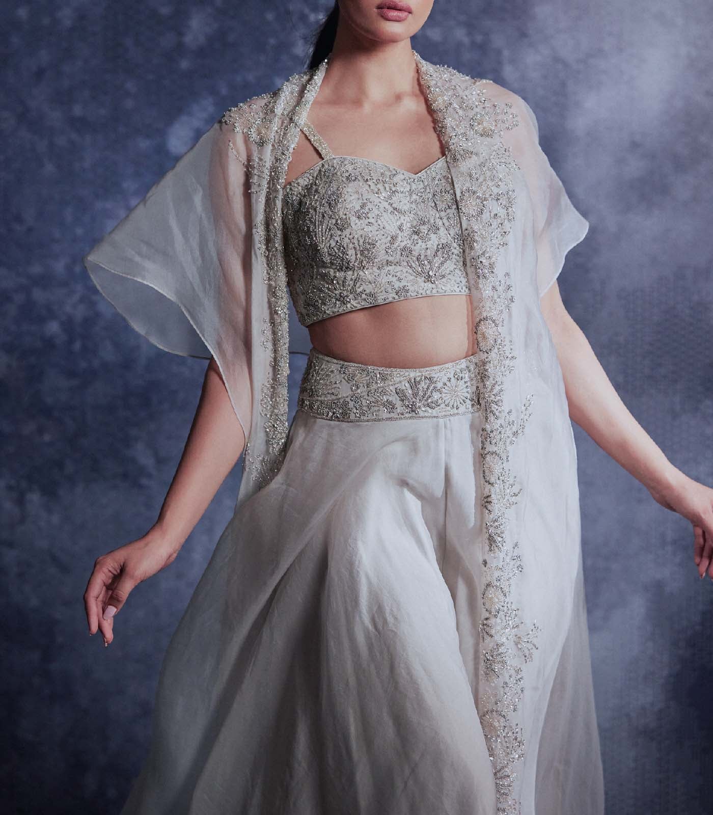 Moonlight embroidered cape skirt set